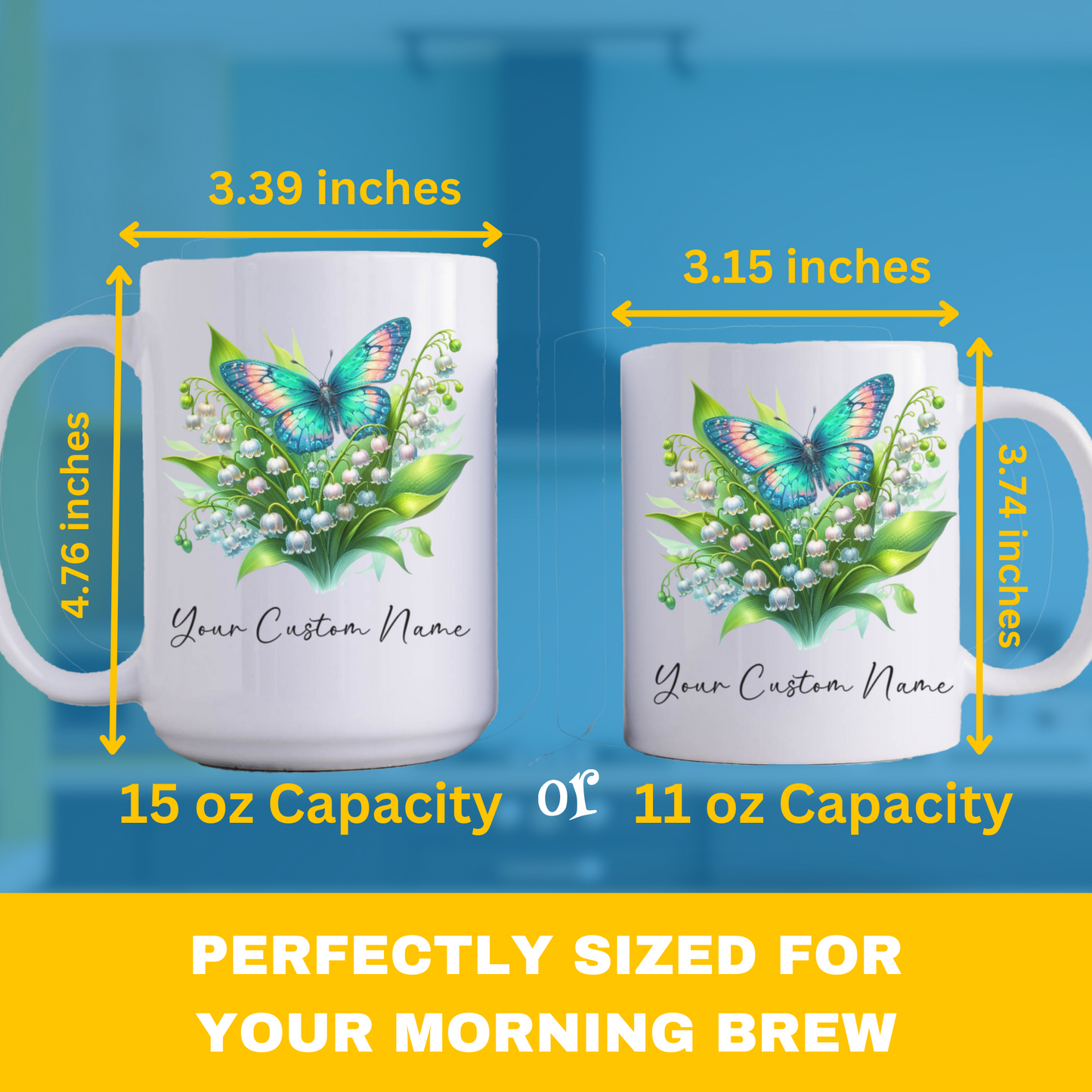 Personalized Lily of the Valley Butterfly Mug – Custom 11oz Butterfly Design – Perfect for Women – Microwave & Dishwasher Safe – Multiple Colors