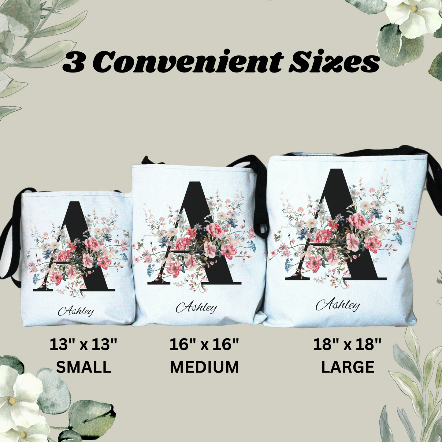 Custom Floral Personalized Tote Bag with Chinoiserie Wildflowers - Eco Friendly, Everyday Colorful Tote for Women