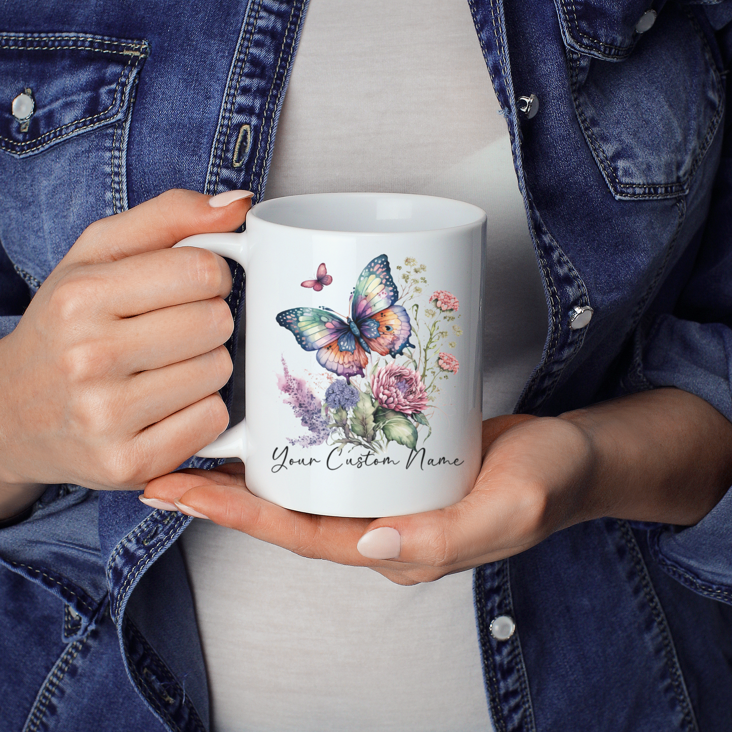 Personalized Gift Mug - Personalized Vibrant Butterfly Mug – 11oz Custom Butterfly Coffee Mug with Name - Floral Coffe Mug - Butterfly Lover Gift