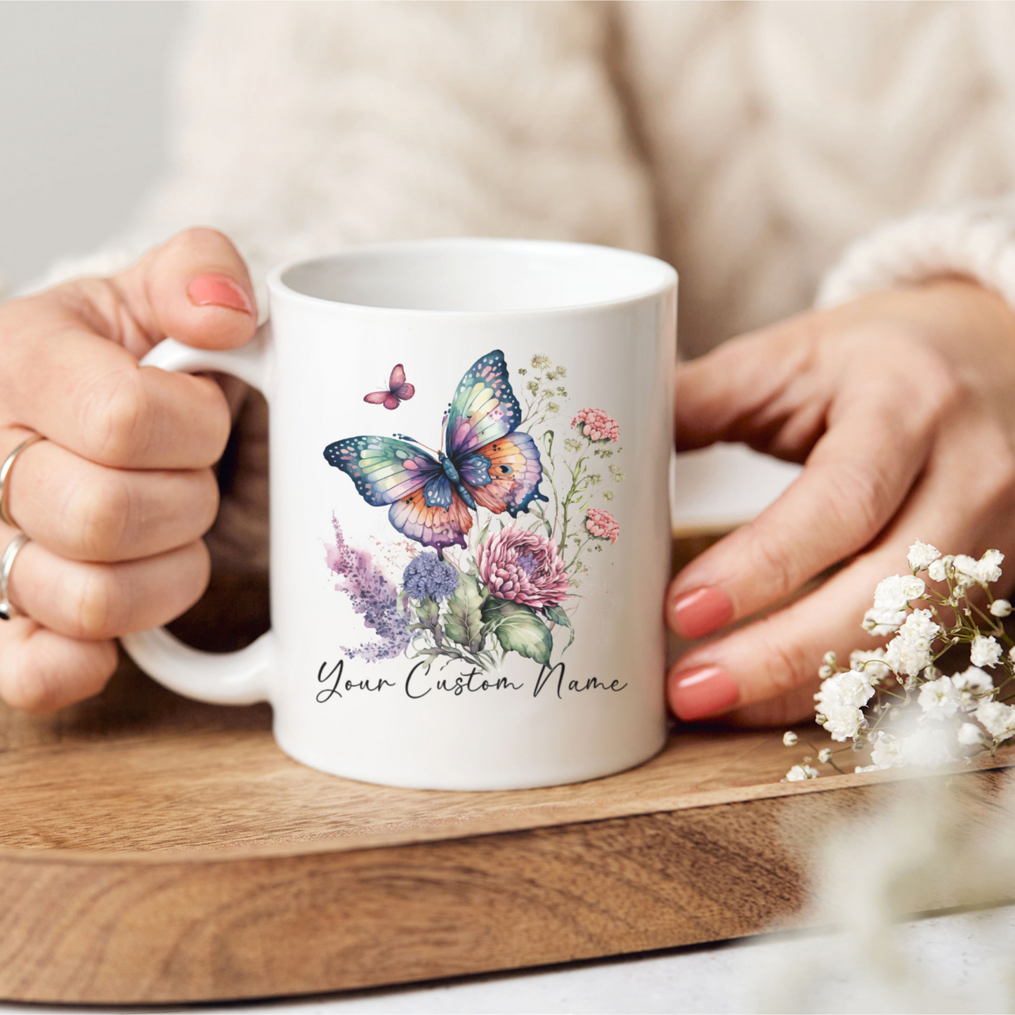 Personalized Gift Mug - Personalized Vibrant Butterfly Mug – 11oz Custom Butterfly Coffee Mug with Name - Floral Coffe Mug - Butterfly Lover Gift