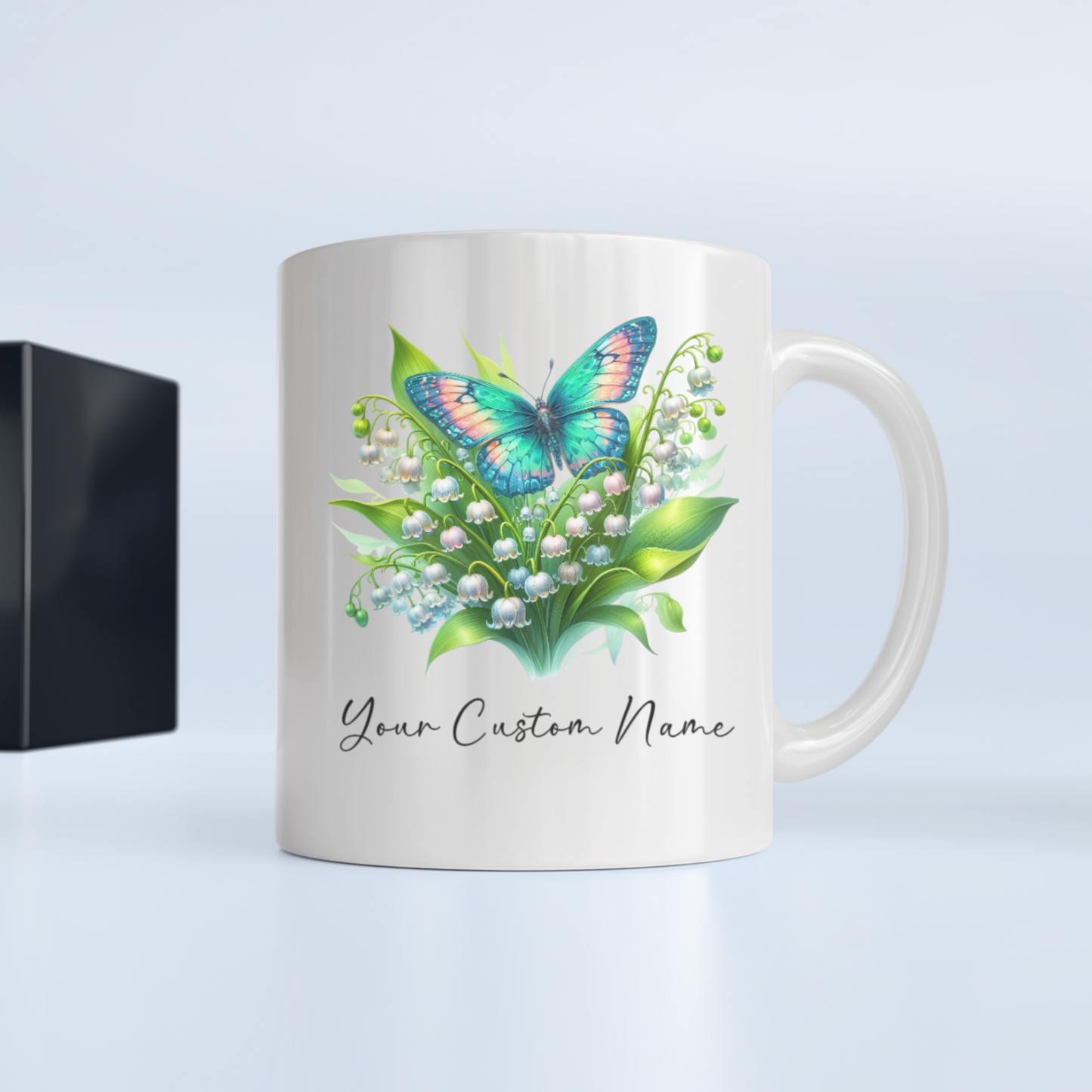 Personalized Lily of the Valley Butterfly Mug – Custom 11oz Butterfly Design – Perfect for Women – Microwave & Dishwasher Safe – Multiple Colors