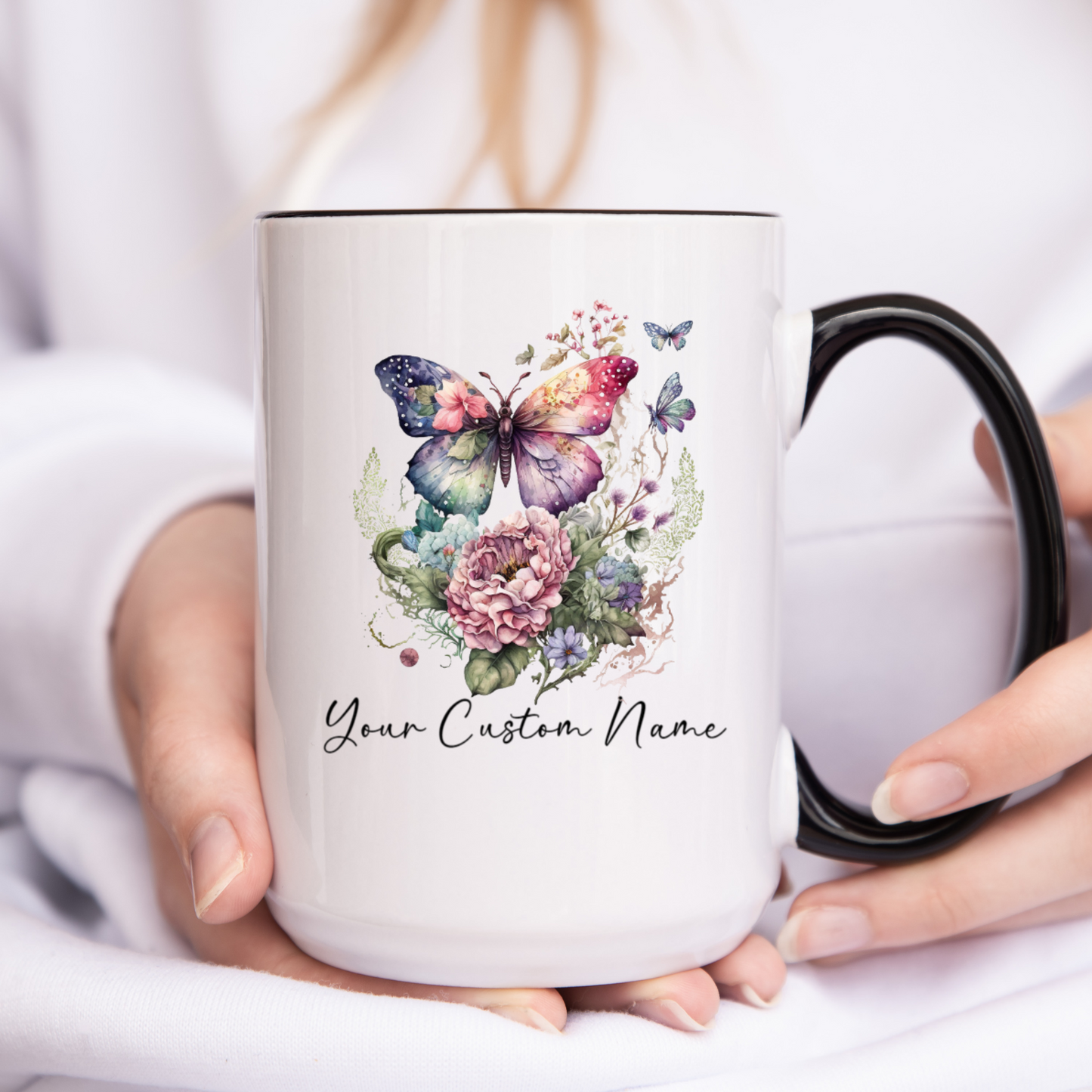 Personalized Floral Butterfly Mug – Custom 11oz Butterfly Design – Gift for Butterfly Lovers Mom Sister Friend - Microwave & Dishwasher Safe