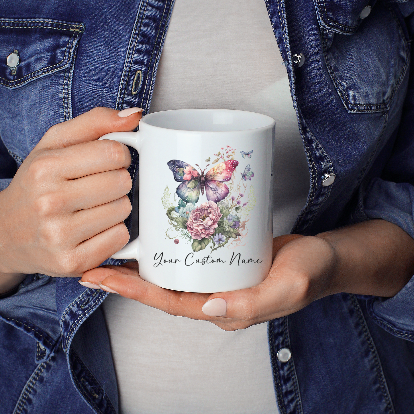 Personalized Floral Butterfly Mug – Custom 11oz Butterfly Design – Gift for Butterfly Lovers Mom Sister Friend - Microwave & Dishwasher Safe