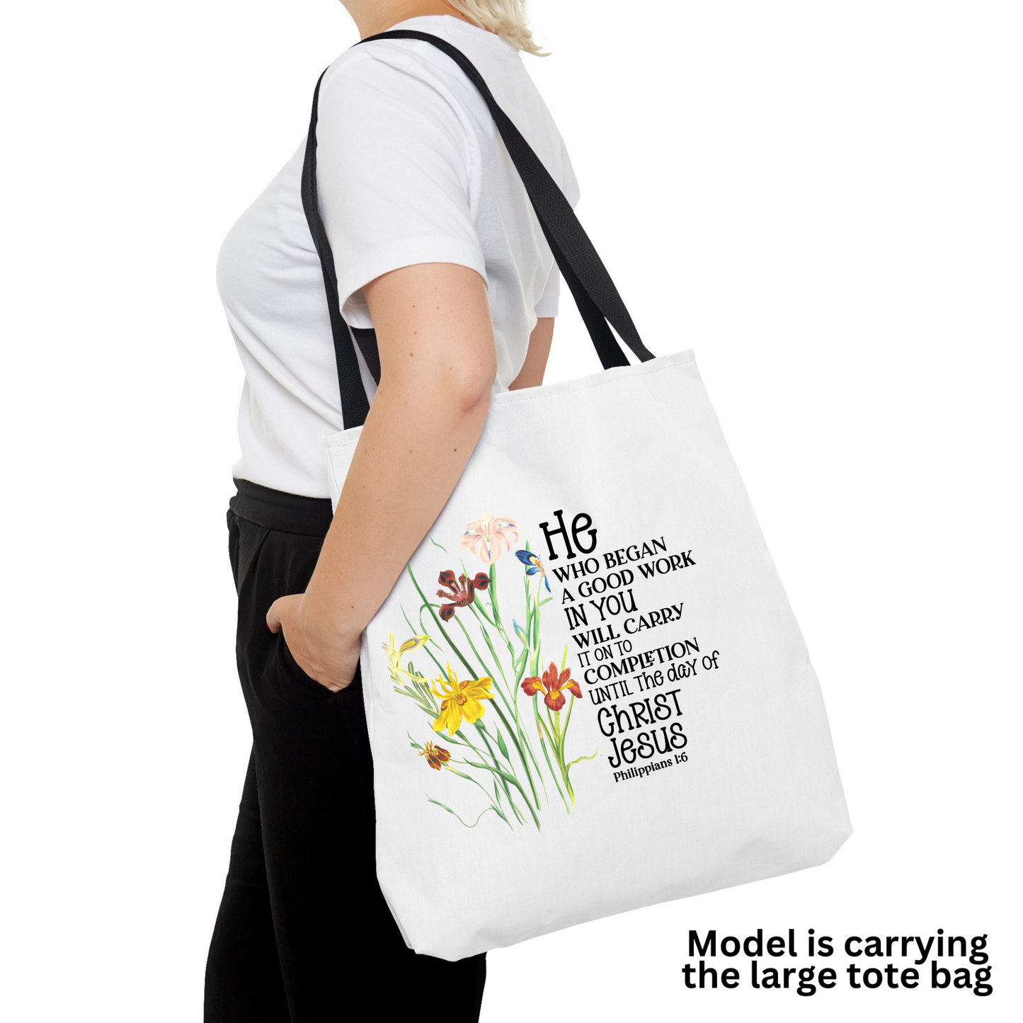 Floral Tote Bag, Scripture Gift, Christian Tote Bag, Church Bag, Everyday Cute Tote Bag, Reusable Bag Gift for Christian Mom Sister Friend