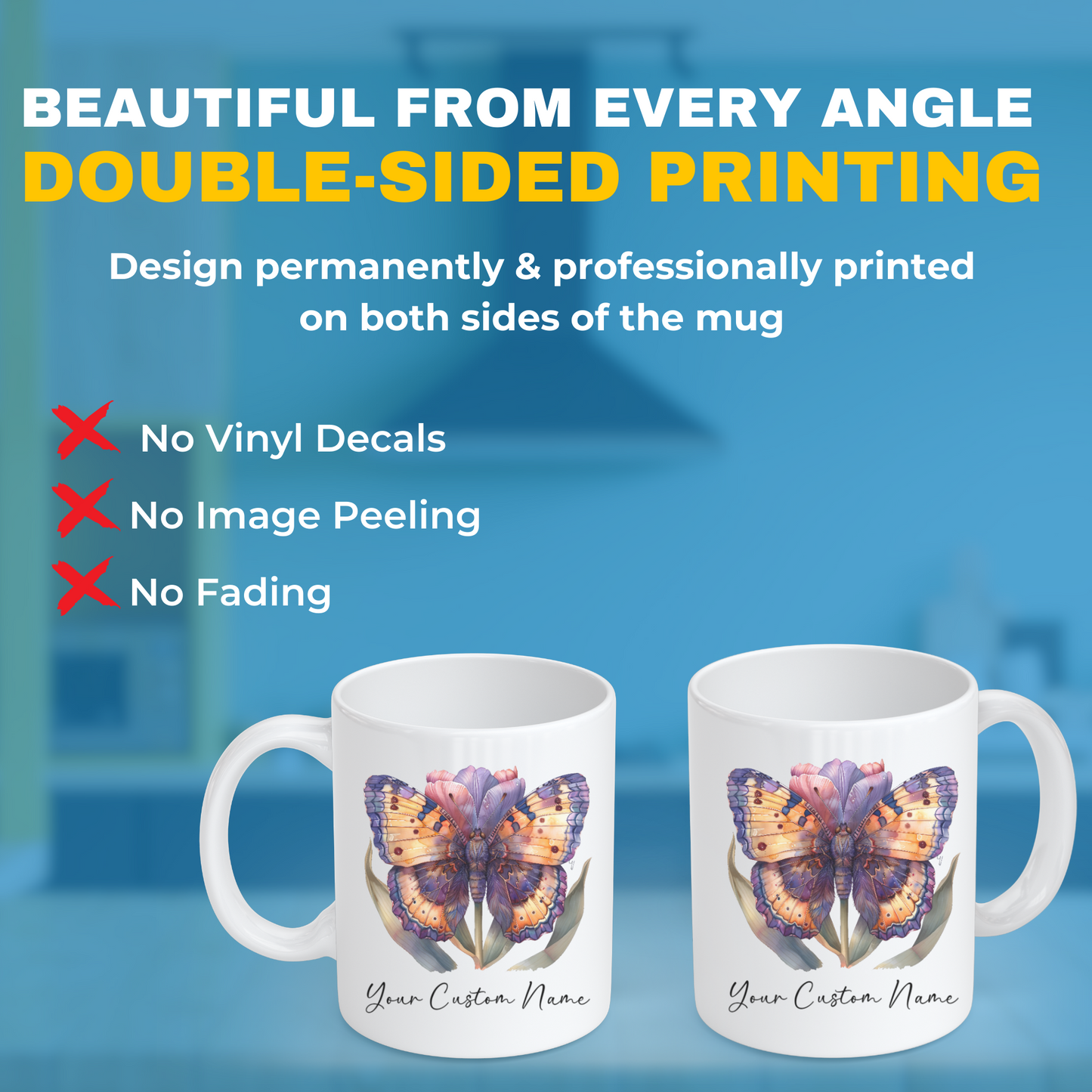 Personalized Vibrant Butterfly Mug – Custom 11oz Butterfly Design – Perfect for Women – Microwave & Dishwasher Safe – Multiple Colors