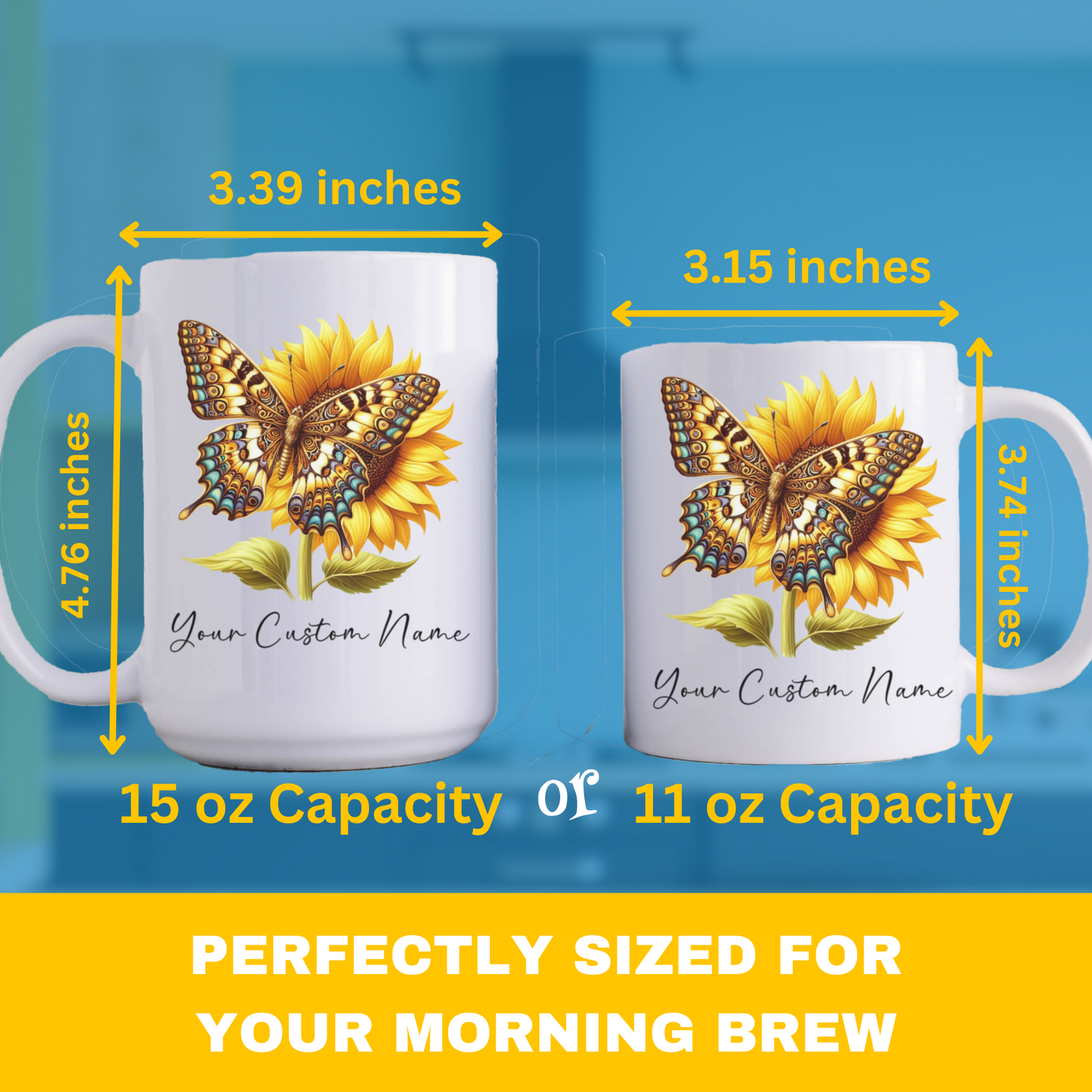 Custom Name Coffee Mug - Personalized Butterfly Coffee Cup - Personalized Sunflower Butterfly Mug  - Butterfly Gift for Women - Butterfly Lover Gifts, Butterflies