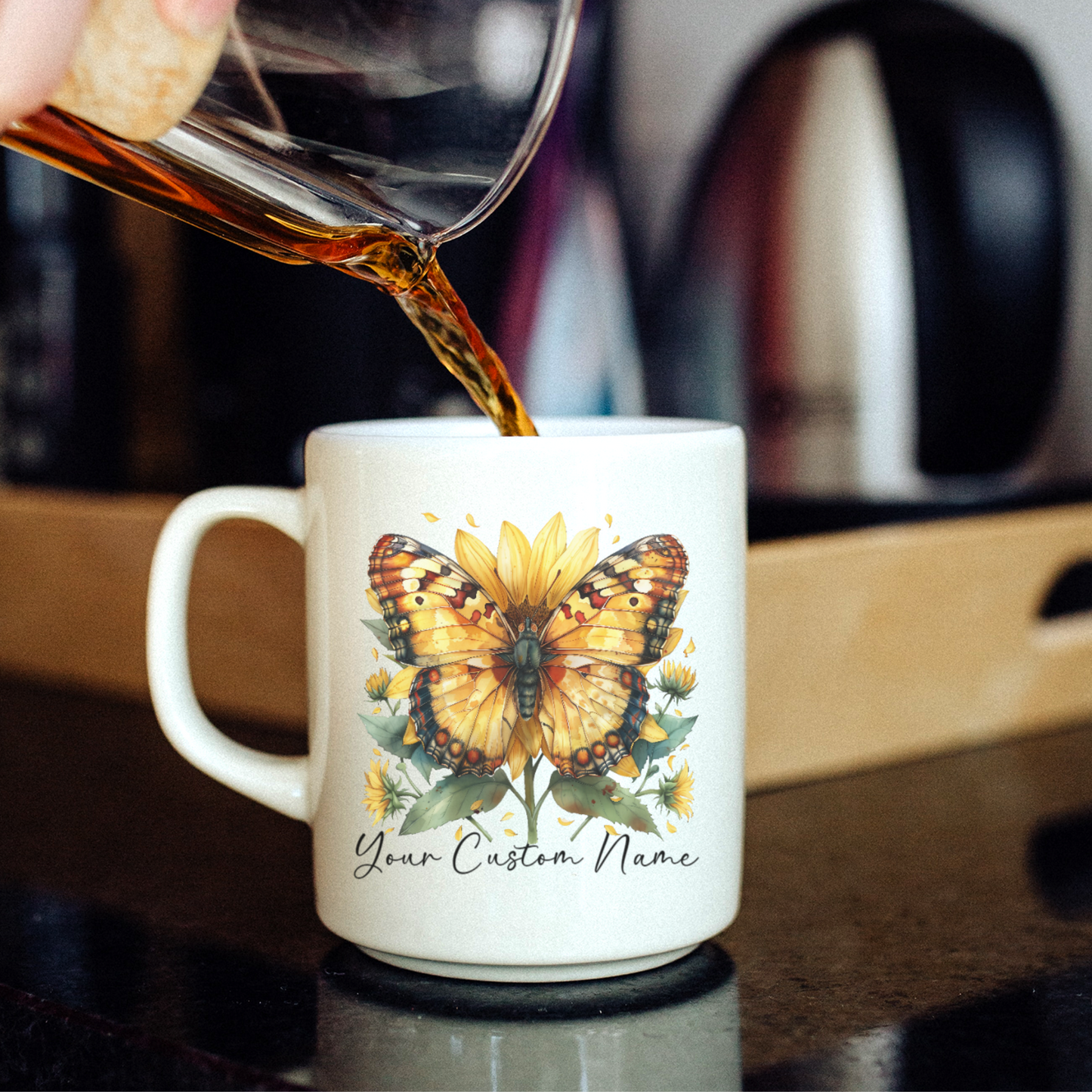 Personalized Sunflower Butterfly Mug – Custom 11oz Butterfly Design – Perfect for Women – Microwave & Dishwasher Safe – Multiple Colors