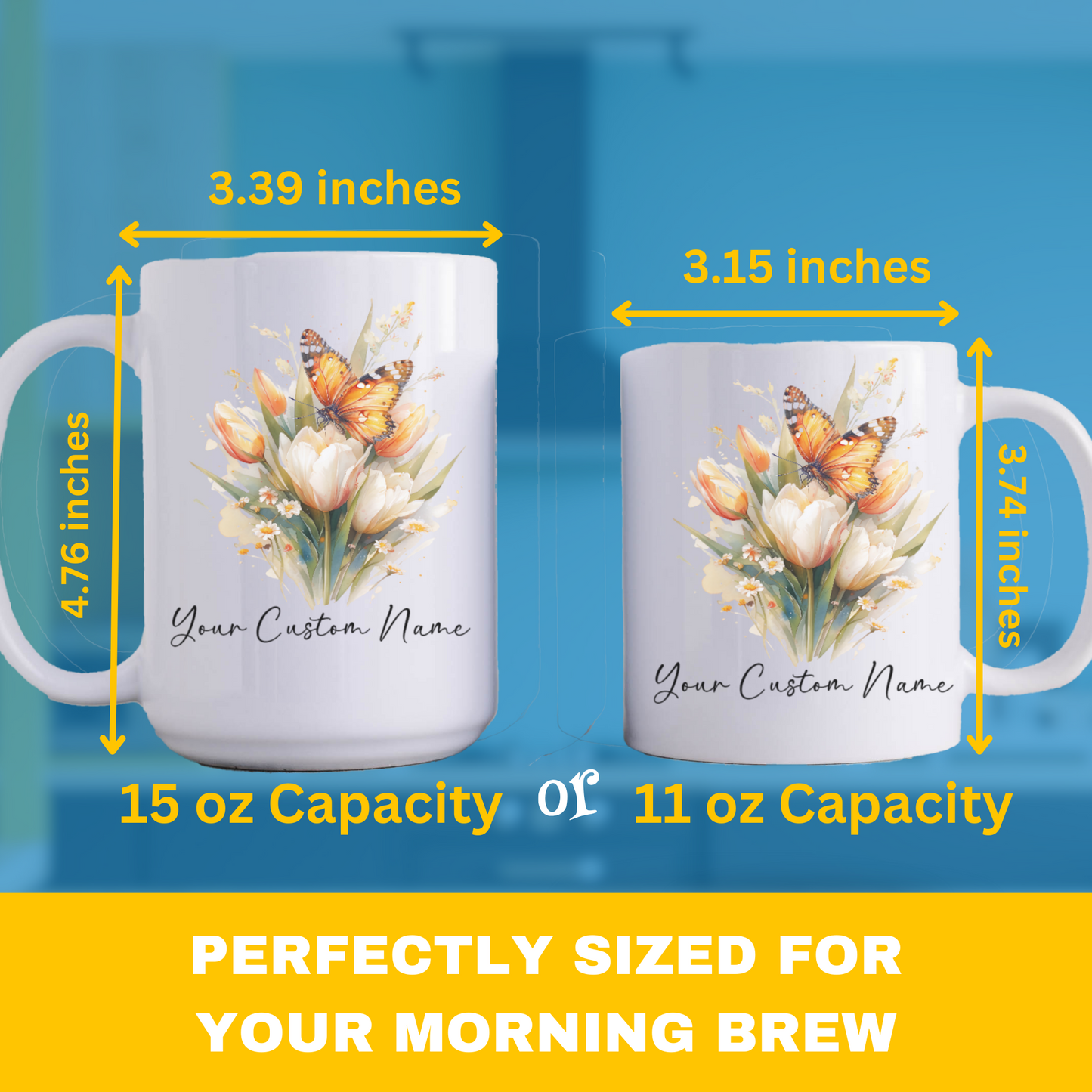 Personalized Orange Butterfly Mug – Custom 11oz Butterfly Design – Perfect for Women – Microwave & Dishwasher Safe – Multiple Colors