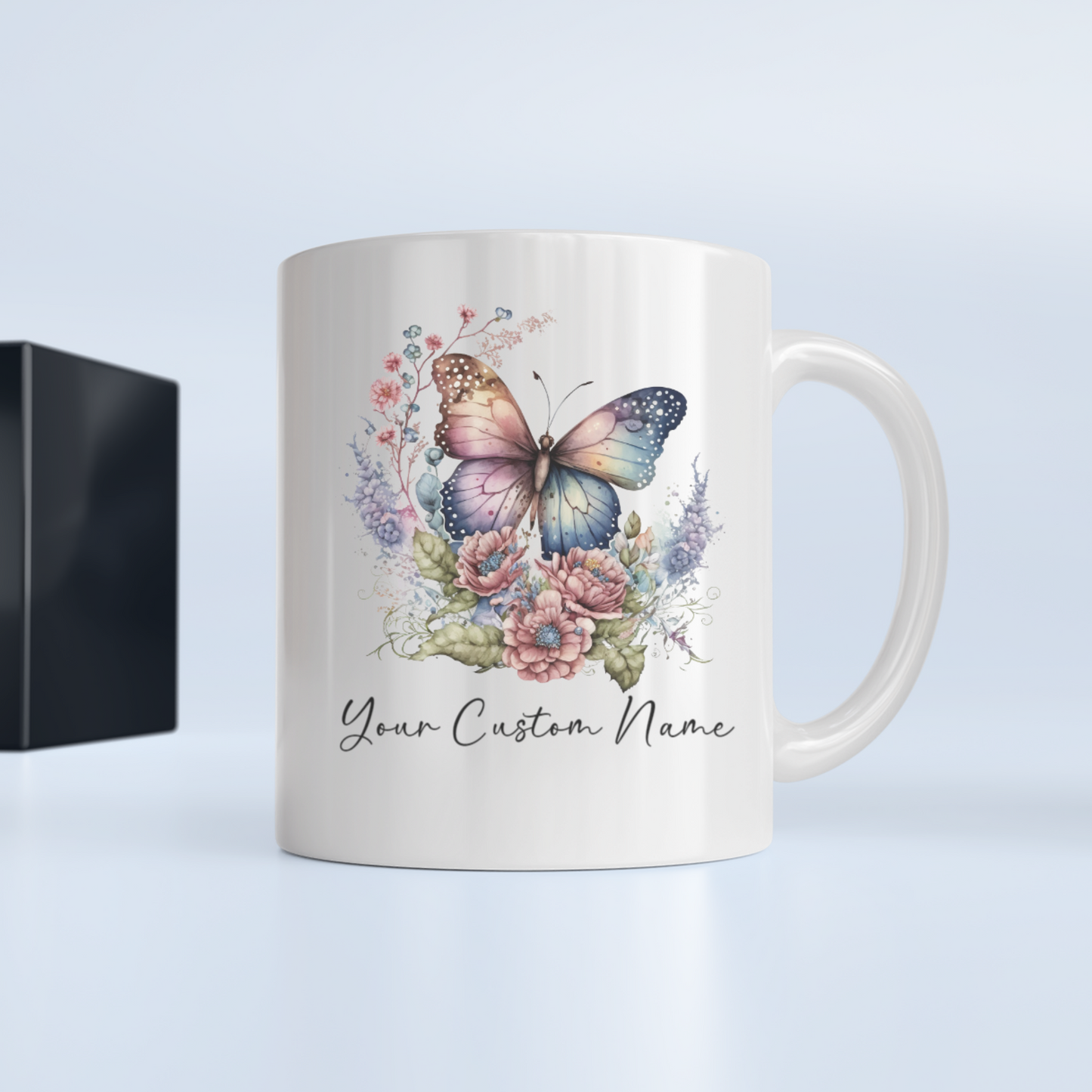 Personalized Pastel Butterfly Mug – 11oz Custom Floral Butterfly Coffee Mug with Name - Butterfly Lover Gift