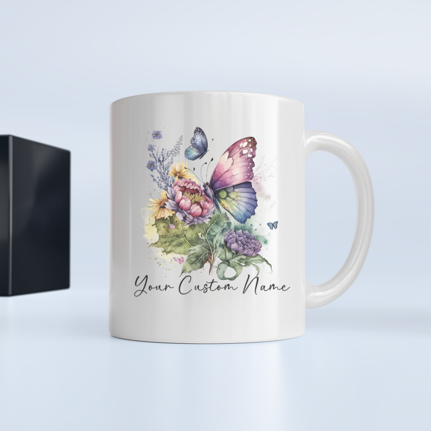 Custom Butterfly Coffee Mug – 11oz Personalized Coffee Mug with Name – Colorful Butterfly & Floral Design – Microwave & Dishwasher Safe