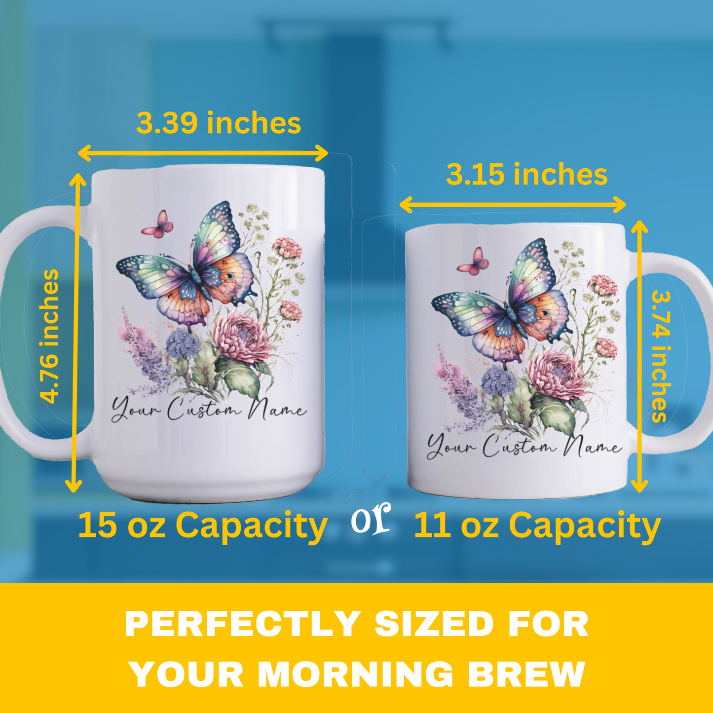 Personalized Gift Mug - Personalized Vibrant Butterfly Mug – 11oz Custom Butterfly Coffee Mug with Name - Floral Coffe Mug - Butterfly Lover Gift