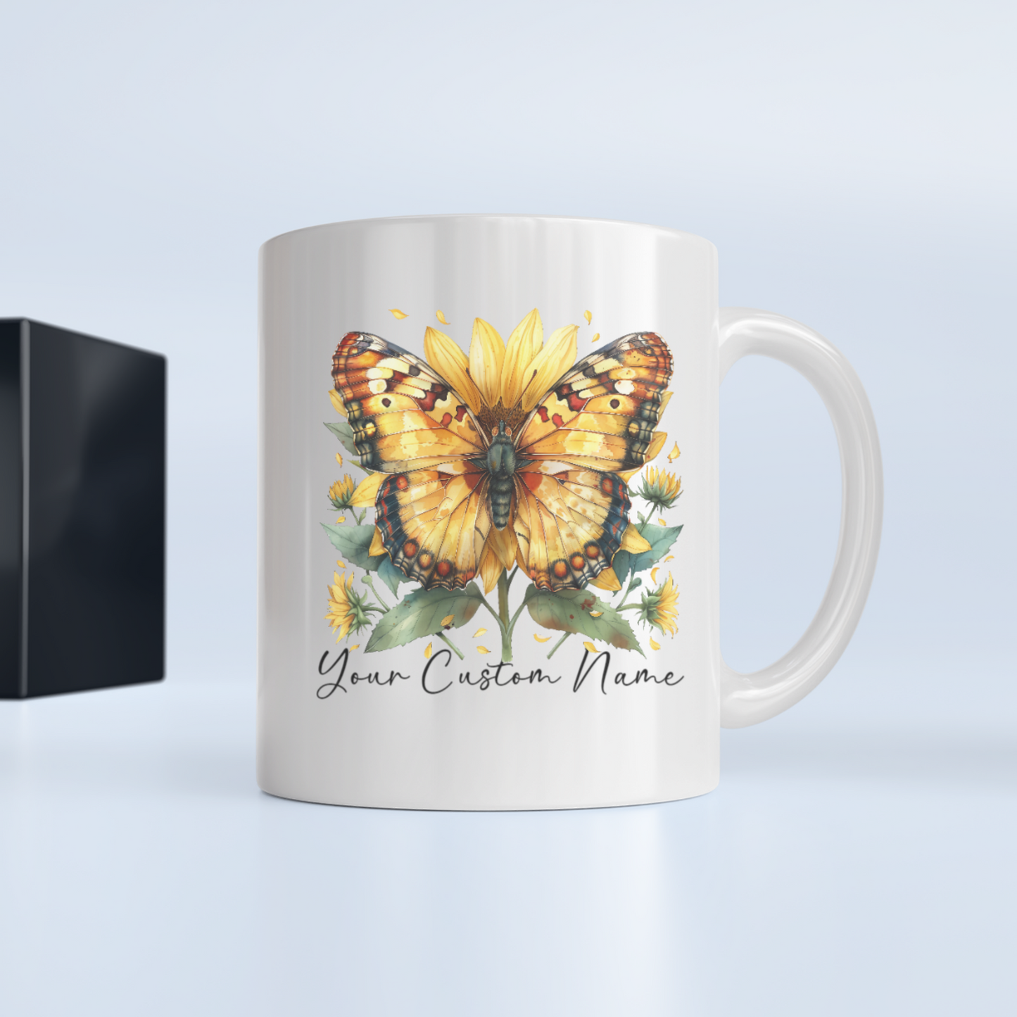 Personalized Sunflower Butterfly Mug – Custom 11oz Butterfly Design – Perfect for Women – Microwave & Dishwasher Safe – Multiple Colors