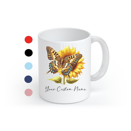 Custom Name Coffee Mug - Personalized Butterfly Coffee Cup - Personalized Sunflower Butterfly Mug  - Butterfly Gift for Women - Butterfly Lover Gifts, Butterflies