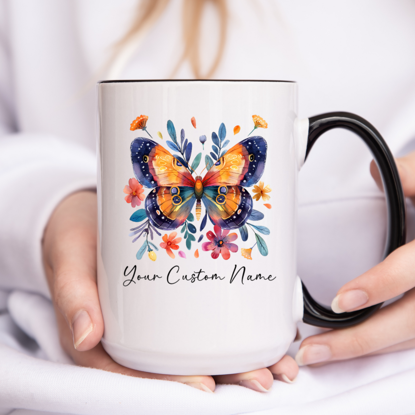 Personalized Butterfly Coffee Mug - Custom Floral Design - Unique Gifts for Women - 11oz Ceramic Cup - Multiple Colors Available