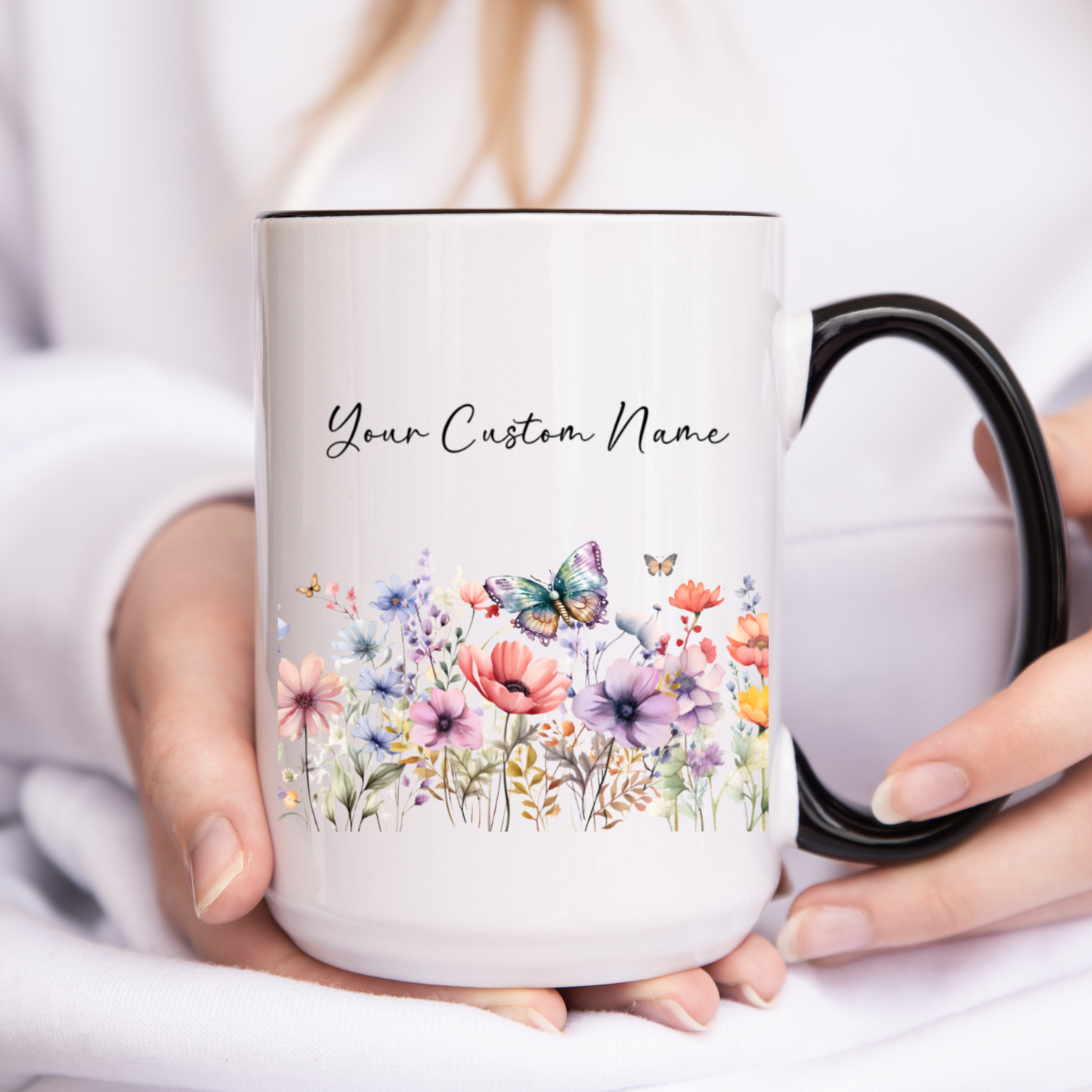 Custom Butterfly Coffee Mug – 11oz Personalized Coffee Mug with Name – Colorful Butterfly & Floral Design Gift for Mom Sister Friend