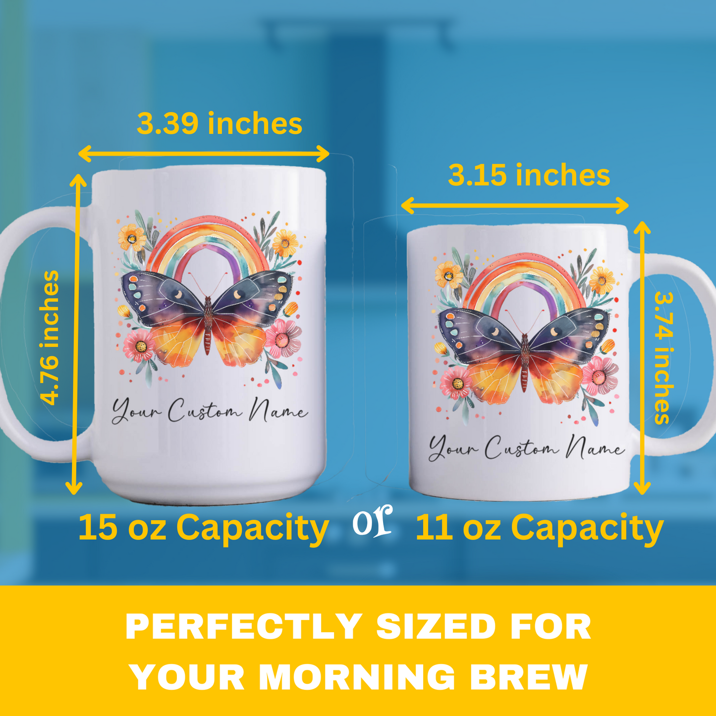 Butterfly Gift for Women - Personalized Butterfly Coffee Cup - Custom Name Coffee Mug - Personalized Rainbow Butterfly Mug – Custom Coffee Mug with Name