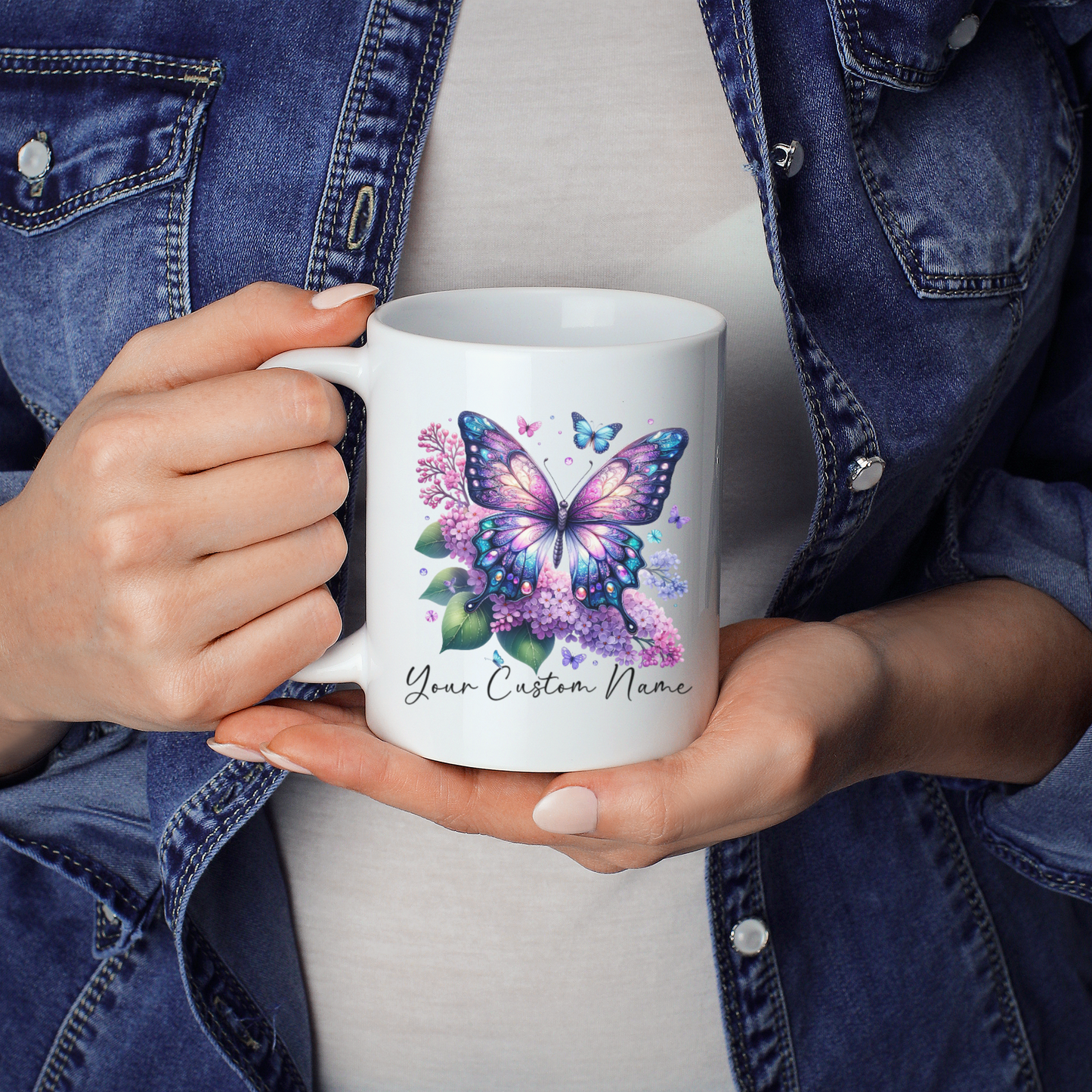 Personalized Lilac Butterfly Mug – Custom 11oz Butterfly Design – Perfect for Women – Microwave & Dishwasher Safe – Multiple Colors