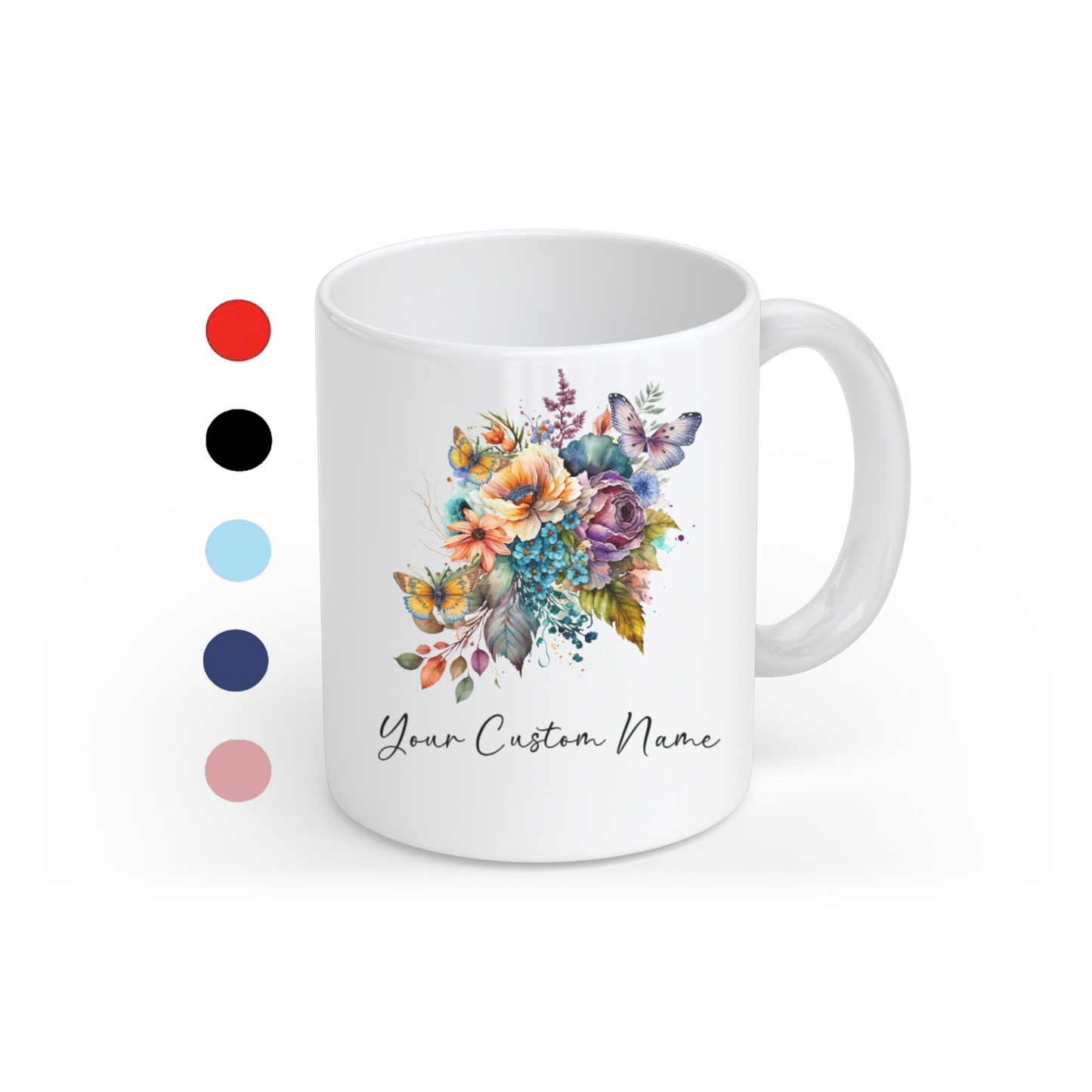 Personalized Butterfly Coffee Cup - Custom Name Coffee Mug - Personalized Gift - Bitterfly Lover Gifts, Butterflies, Flowers