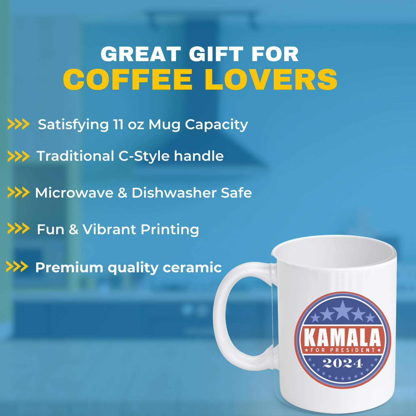 Kamala for President 2024 Mug - Patriotic Ceramic Coffee Cup - Supporter Gift - Vote for Kamala Harris