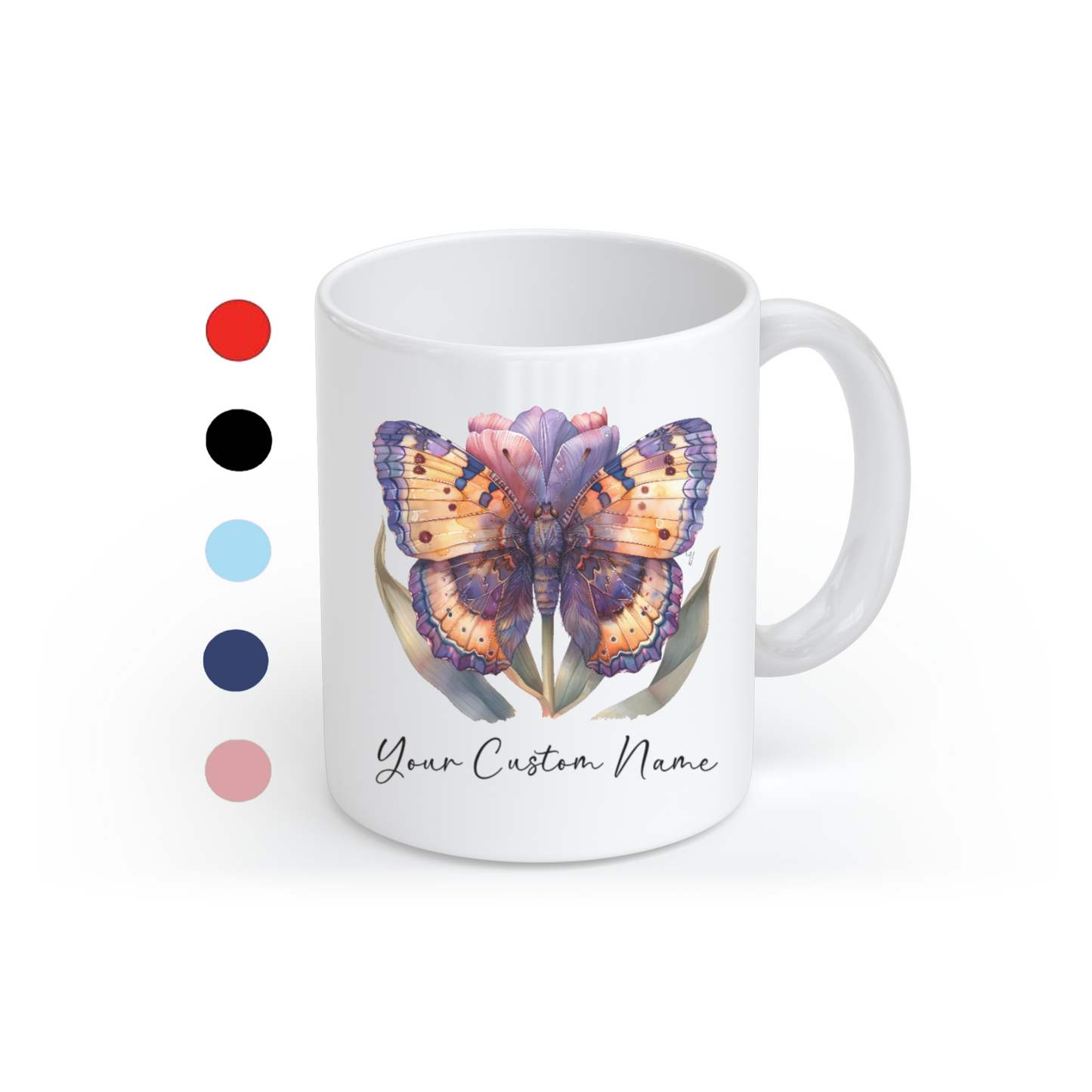 Personalized Vibrant Butterfly Mug – Custom 11oz Butterfly Design – Perfect for Women – Microwave & Dishwasher Safe – Multiple Colors