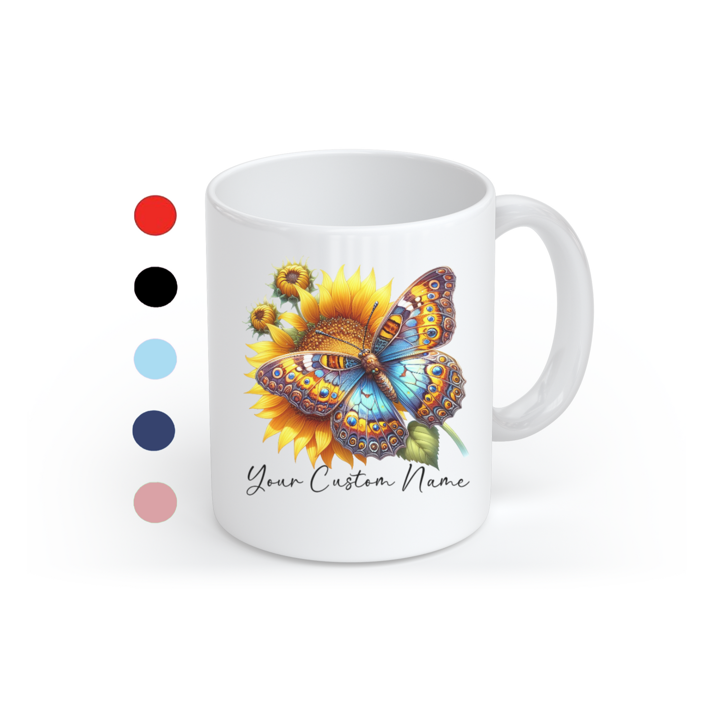 Personalized Sunflower Butterfly Mug – Custom 11oz Butterfly Design – Perfect for Women – Microwave & Dishwasher Safe – Multiple Colors