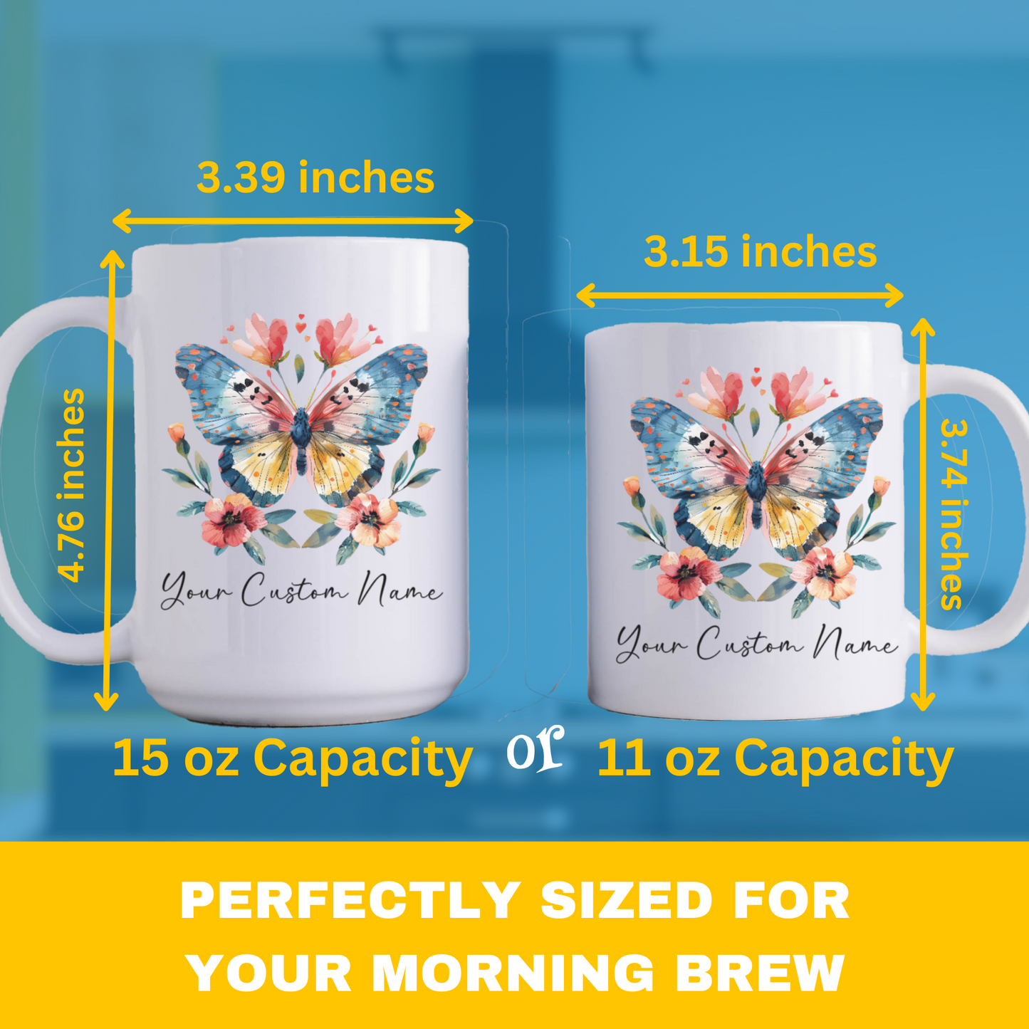 Personalized Butterfly Floral Mug – Custom 11oz Butterfly Design – Butterfly Lover Gift – Microwave & Dishwasher Safe –