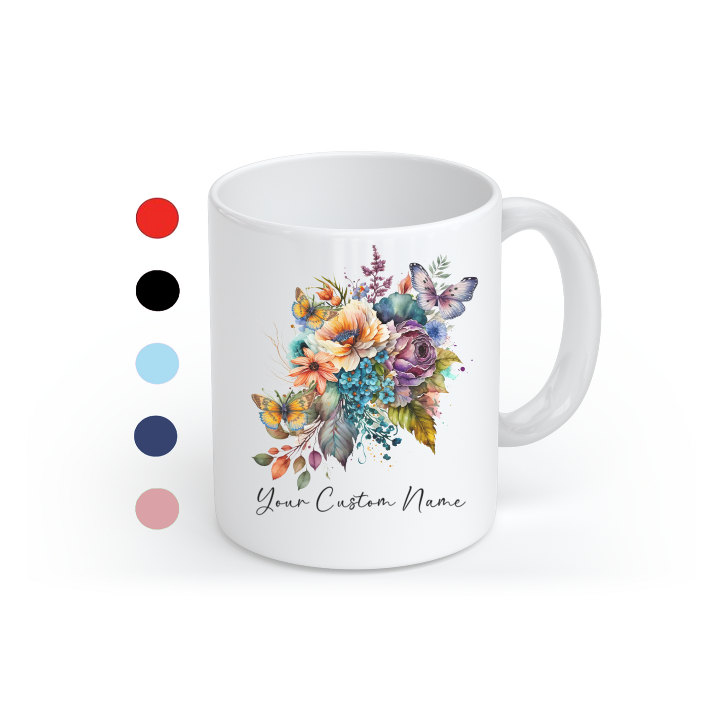 Personalized Floral Butterfly Mug – Custom 11oz Butterfly Design – Perfect for Women – Microwave & Dishwasher Safe – Multiple Colors