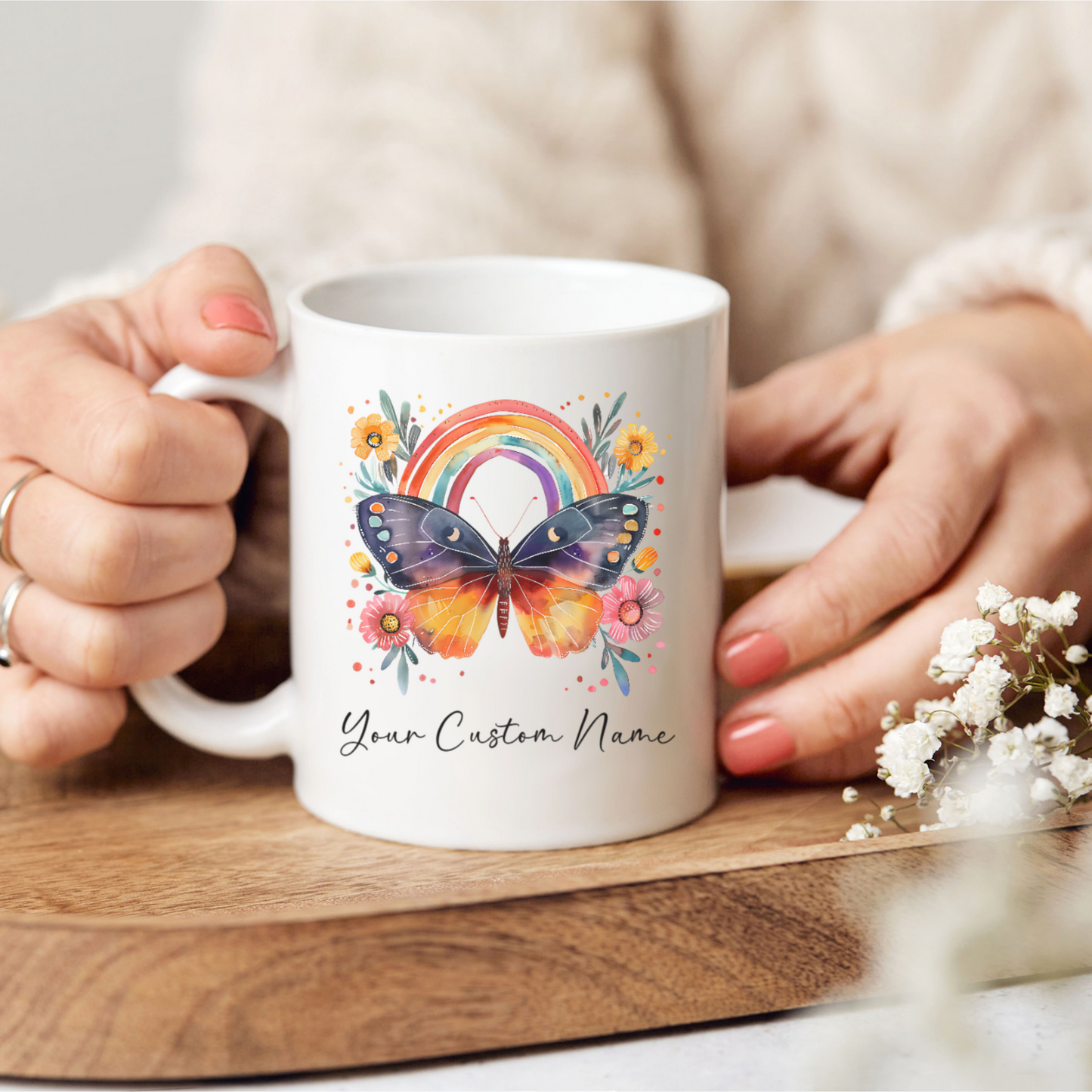 Butterfly Gift for Women - Personalized Butterfly Coffee Cup - Custom Name Coffee Mug - Personalized Rainbow Butterfly Mug – Custom Coffee Mug with Name