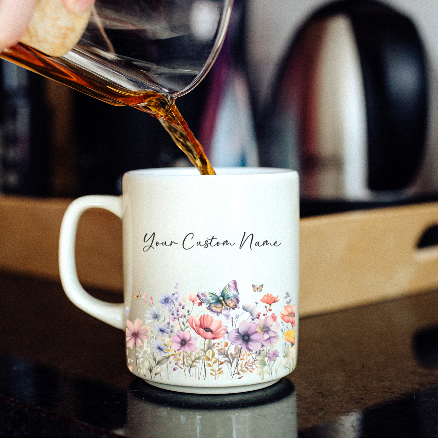 Custom Butterfly Coffee Mug – 11oz Personalized Coffee Mug with Name – Colorful Butterfly & Floral Design Gift for Mom Sister Friend