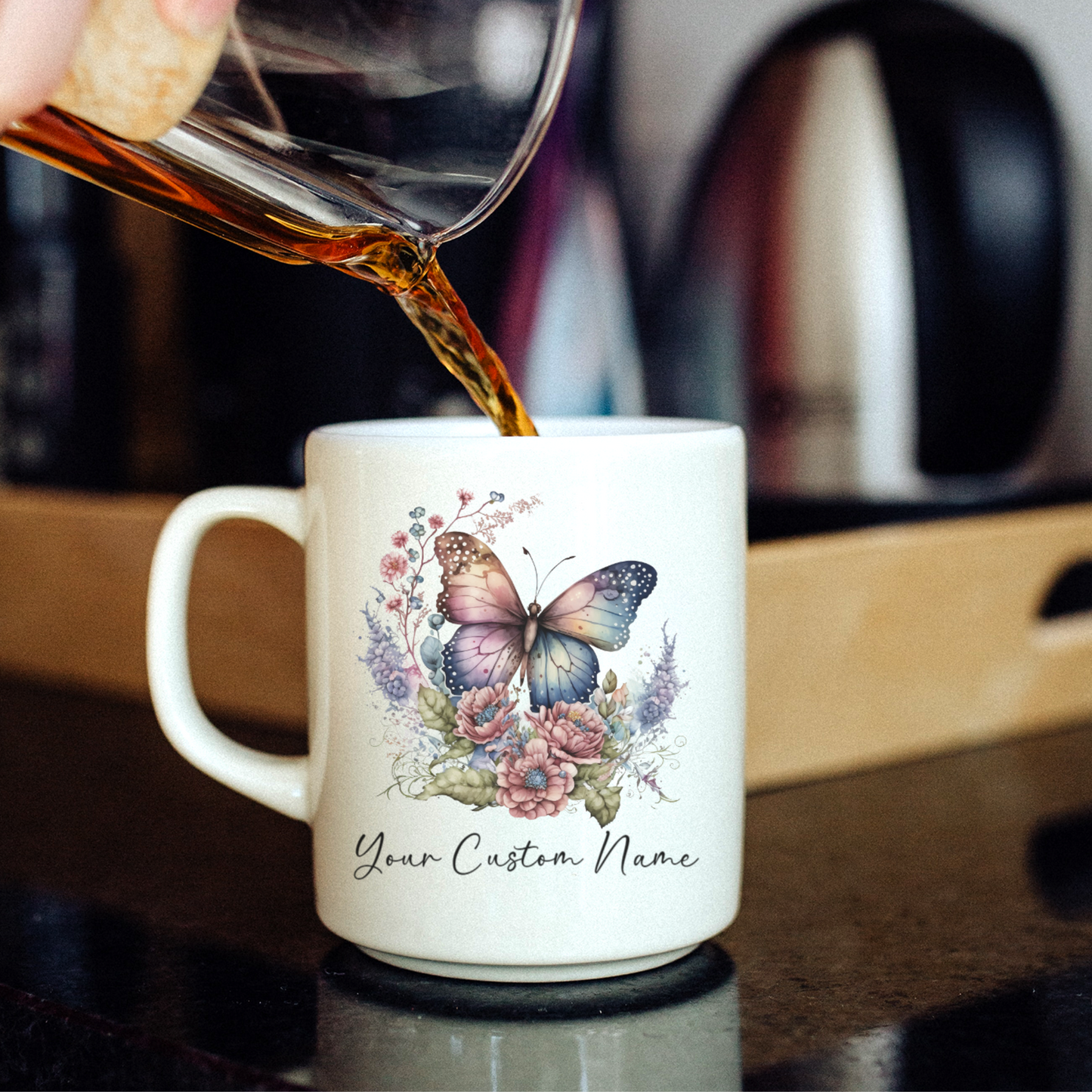 Personalized Pastel Butterfly Mug – 11oz Custom Floral Butterfly Coffee Mug with Name - Butterfly Lover Gift