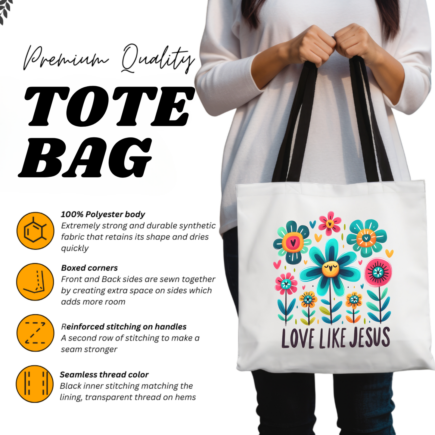 Floral Scripture Gift ToteBag, Christian Tote Bag, Church Bag, Everyday Cute Tote Bag, Reusable Bag Gift for Christian Mom Sister Friend, Religious Gift