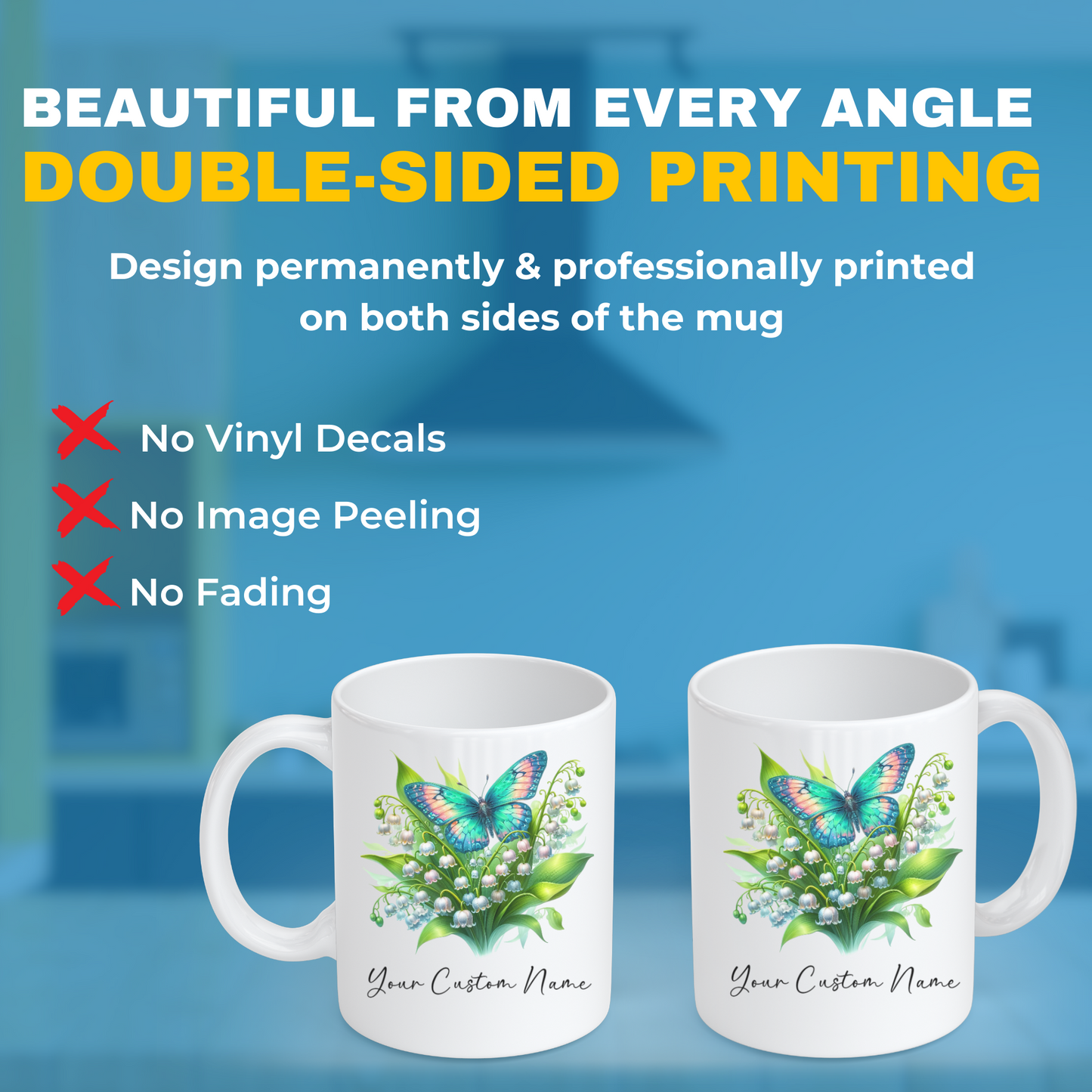 Personalized Lily of the Valley Butterfly Mug – Custom 11oz Butterfly Design – Perfect for Women – Microwave & Dishwasher Safe – Multiple Colors