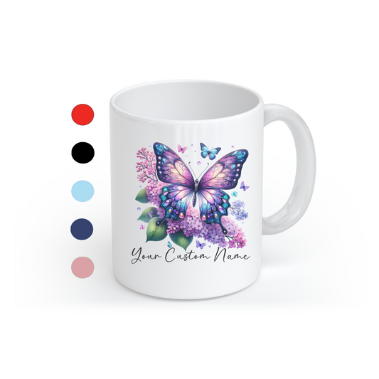 Personalized Lilac Butterfly Mug – Custom 11oz Butterfly Design – Perfect for Women – Microwave & Dishwasher Safe – Multiple Colors