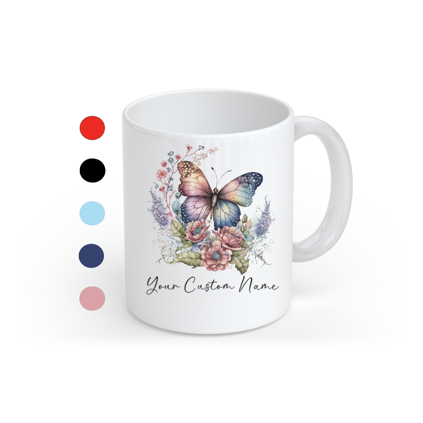 Personalized Pastel Butterfly Mug – 11oz Custom Floral Butterfly Coffee Mug with Name - Butterfly Lover Gift