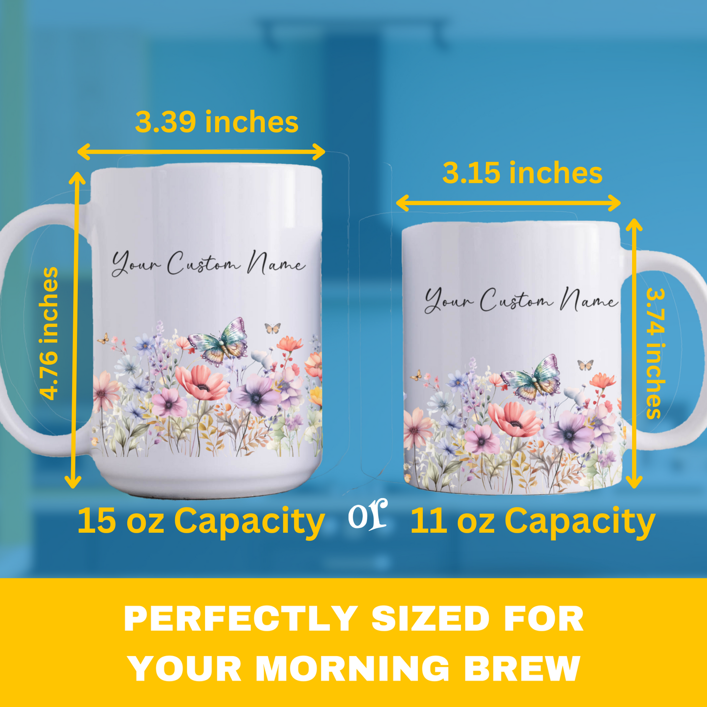 Custom Butterfly Coffee Mug – 11oz Personalized Coffee Mug with Name – Colorful Butterfly & Floral Design Gift for Mom Sister Friend