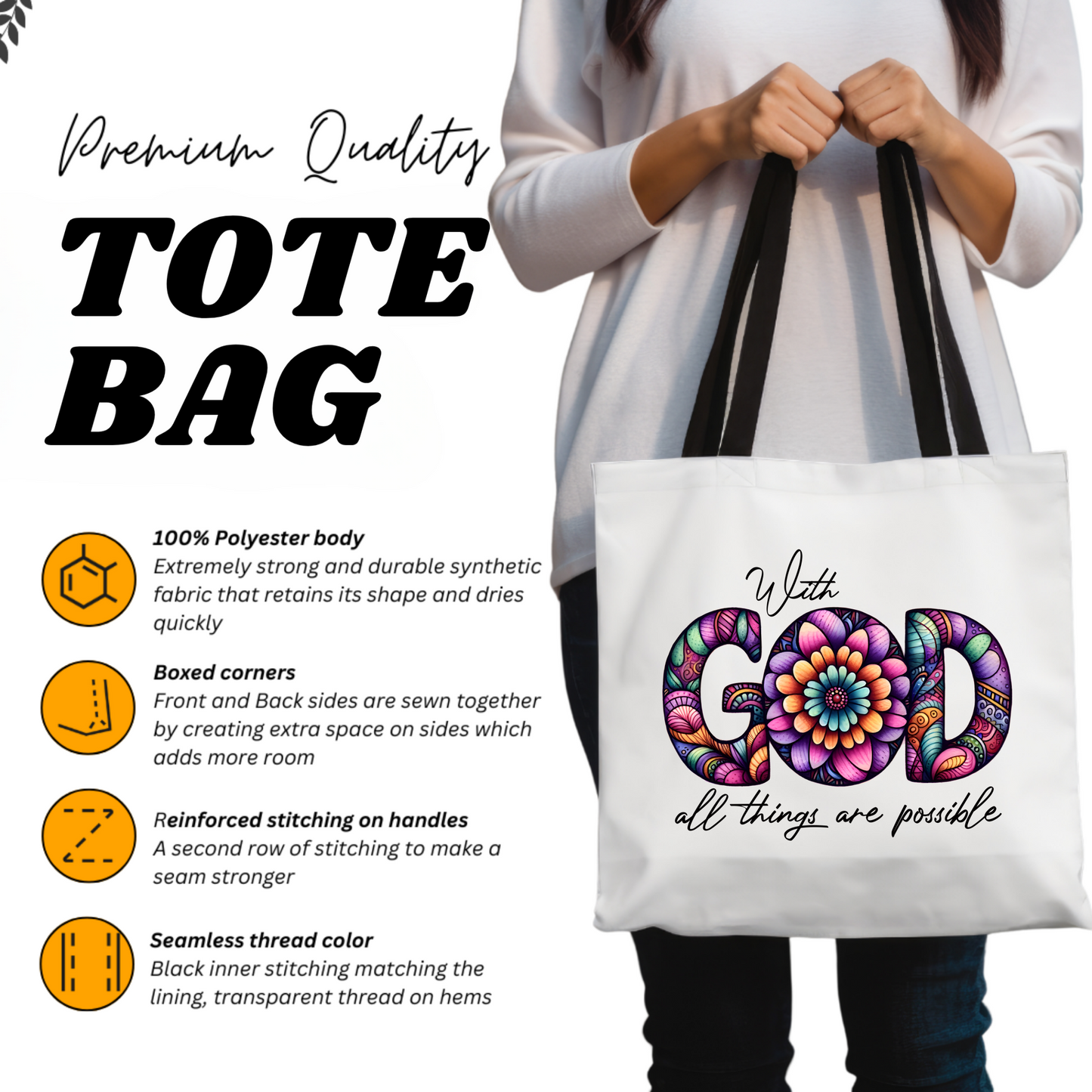 God Tote Bag, Religious Gift, Christian Tote Bag, Church Bag, Everyday Cute Tote Bag, Reusable Bag Gift for Christian Mom Sister Friend,