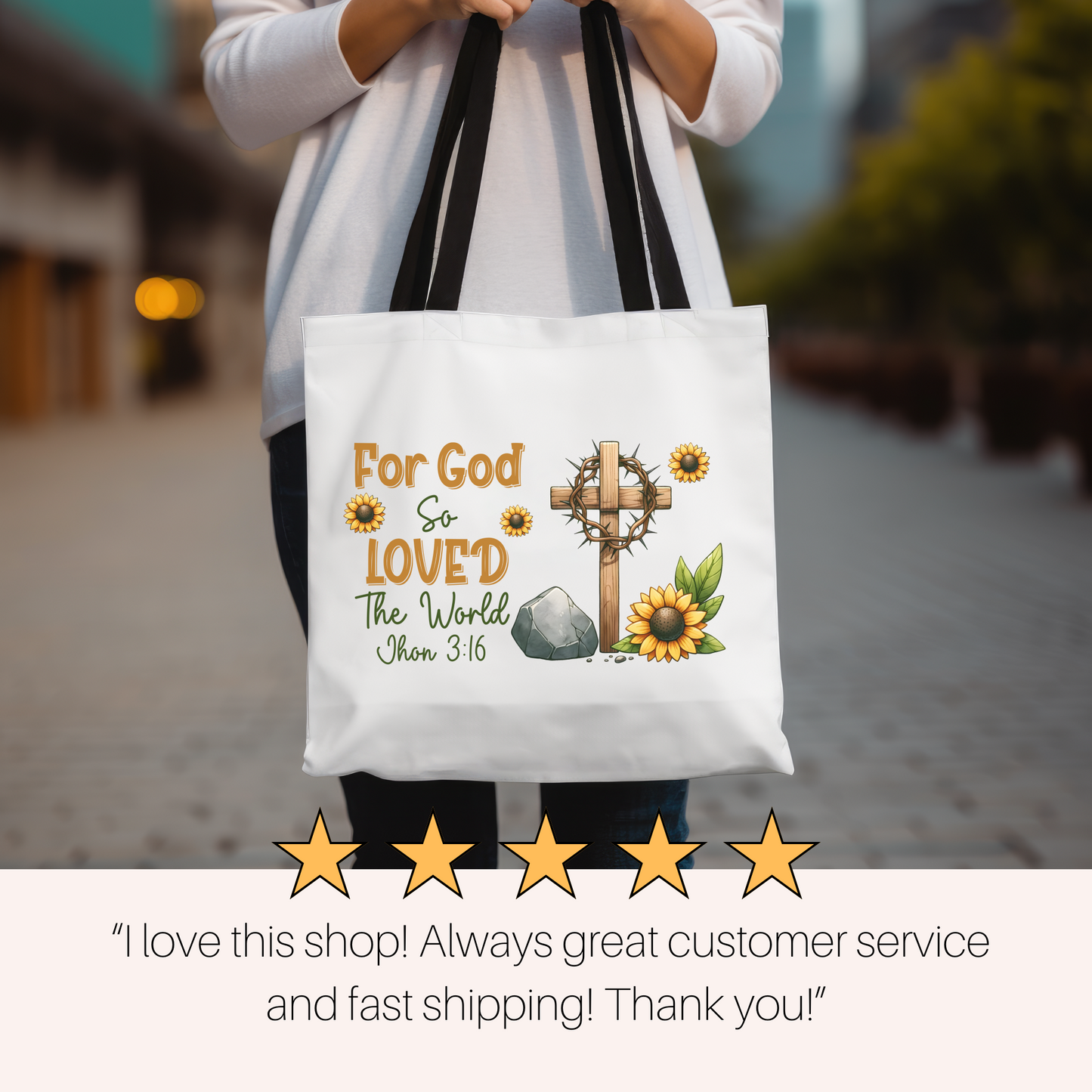 Faith Scripture Gift, Christian Tote Bag, Church Bag, Everyday Cute Tote Bag, Reusable Bag Gift for Christian Mom Sister Friend, Religious Gift