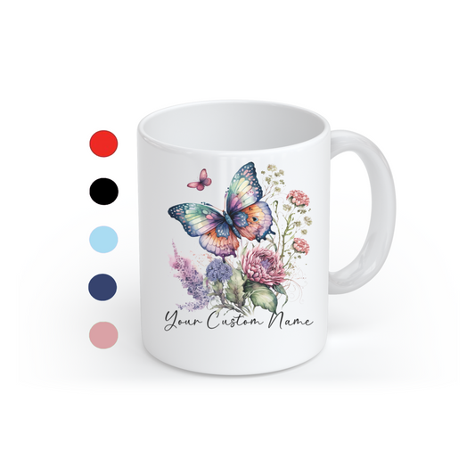 Personalized Gift Mug - Personalized Vibrant Butterfly Mug – 11oz Custom Butterfly Coffee Mug with Name - Floral Coffe Mug - Butterfly Lover Gift