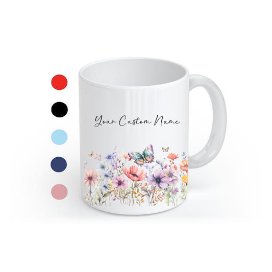 Custom Butterfly Coffee Mug – 11oz Personalized Coffee Mug with Name – Colorful Butterfly & Floral Design Gift for Mom Sister Friend