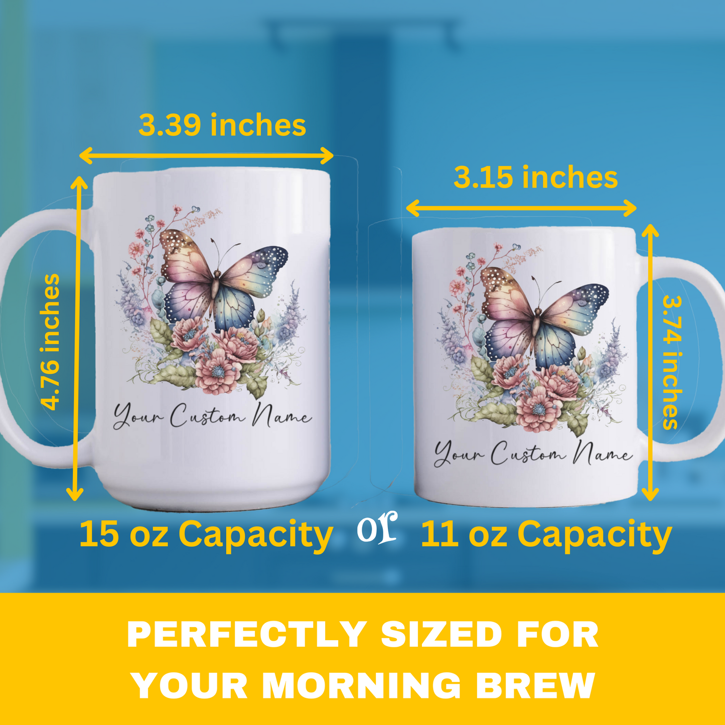 Personalized Pastel Butterfly Mug – 11oz Custom Floral Butterfly Coffee Mug with Name - Butterfly Lover Gift