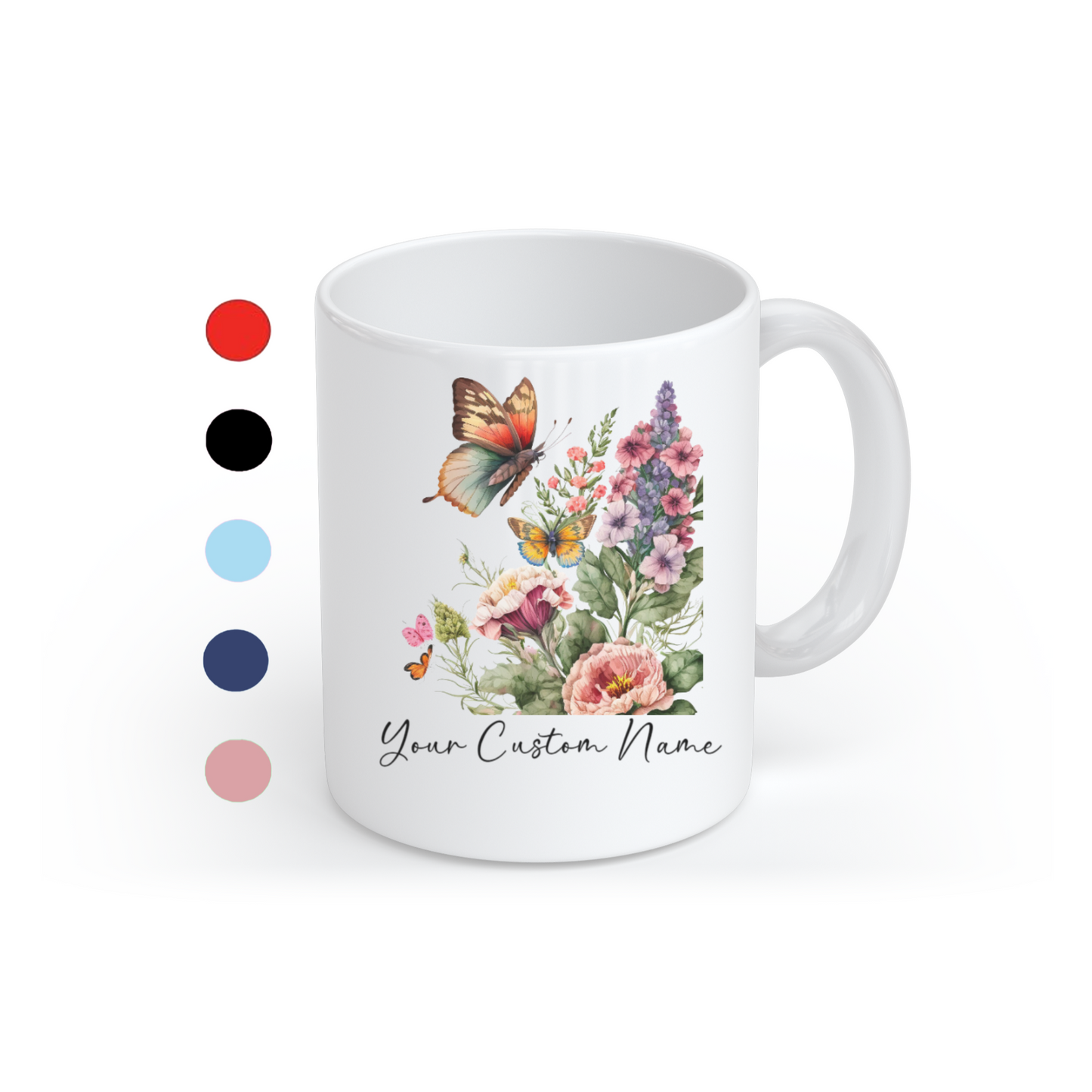 Personalized Botanical Butterfly Mug – Custom 11oz Floral Design – Butterfly Lover gft for Women – Microwave & Dishwasher Safe – Multiple Colors