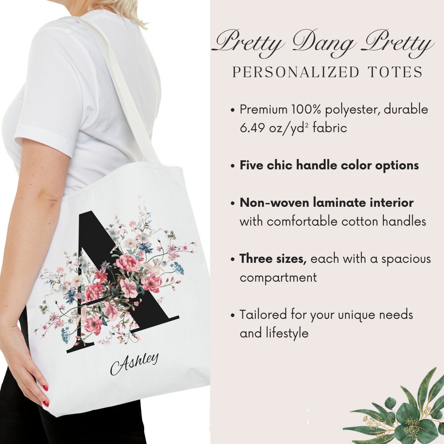 Custom Floral Personalized Tote Bag with Chinoiserie Wildflowers - Eco Friendly, Everyday Colorful Tote for Women