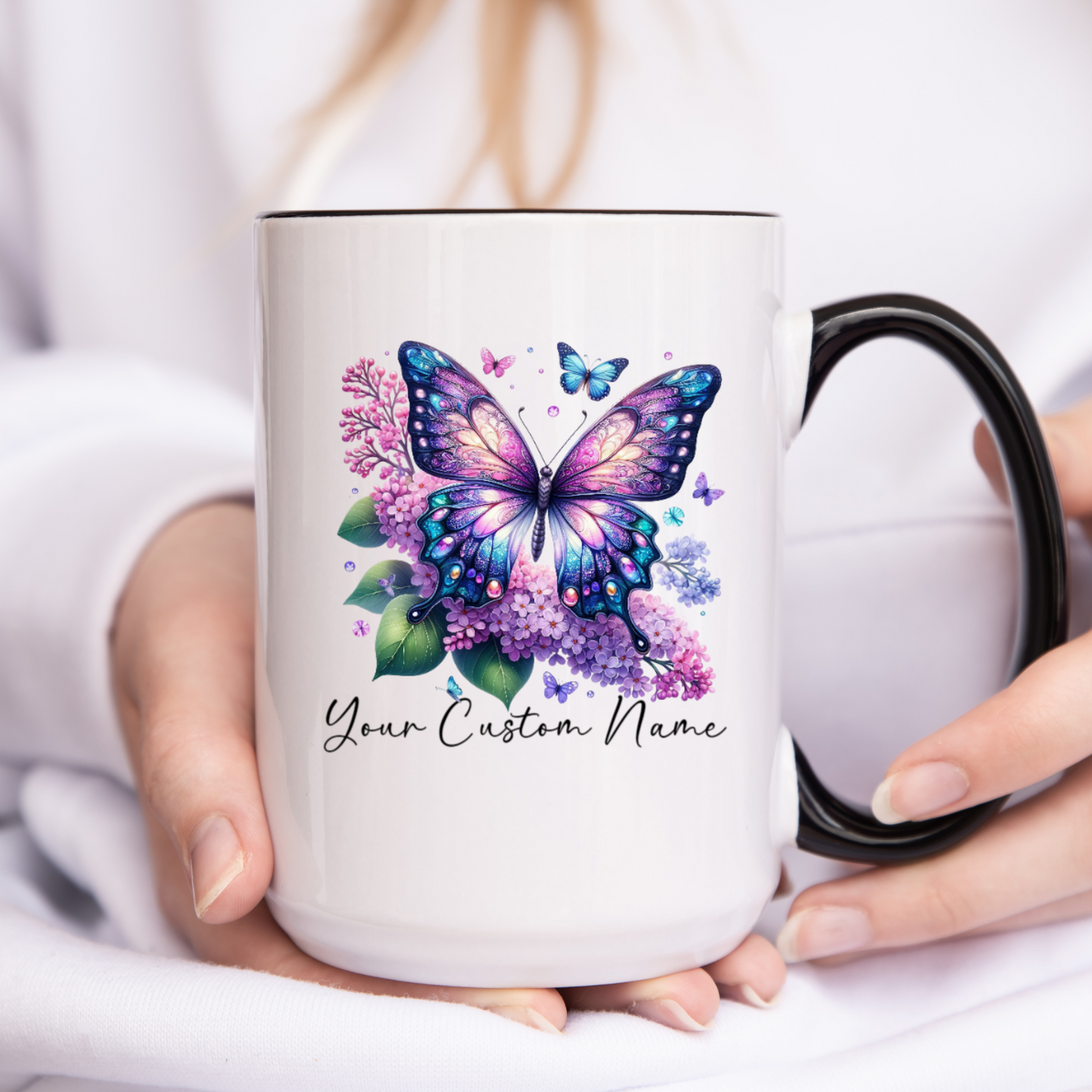 Personalized Lilac Butterfly Mug – Custom 11oz Butterfly Design – Perfect for Women – Microwave & Dishwasher Safe – Multiple Colors