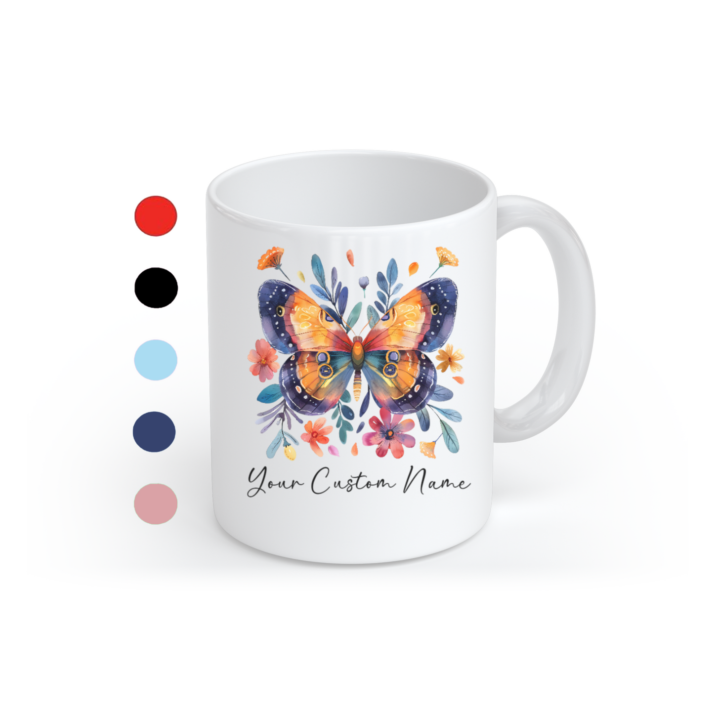 Personalized Butterfly Coffee Mug - Custom Floral Design - Unique Gifts for Women - 11oz Ceramic Cup - Multiple Colors Available