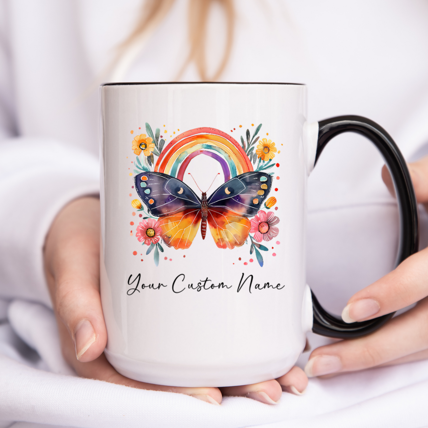 Butterfly Gift for Women - Personalized Butterfly Coffee Cup - Custom Name Coffee Mug - Personalized Rainbow Butterfly Mug – Custom Coffee Mug with Name