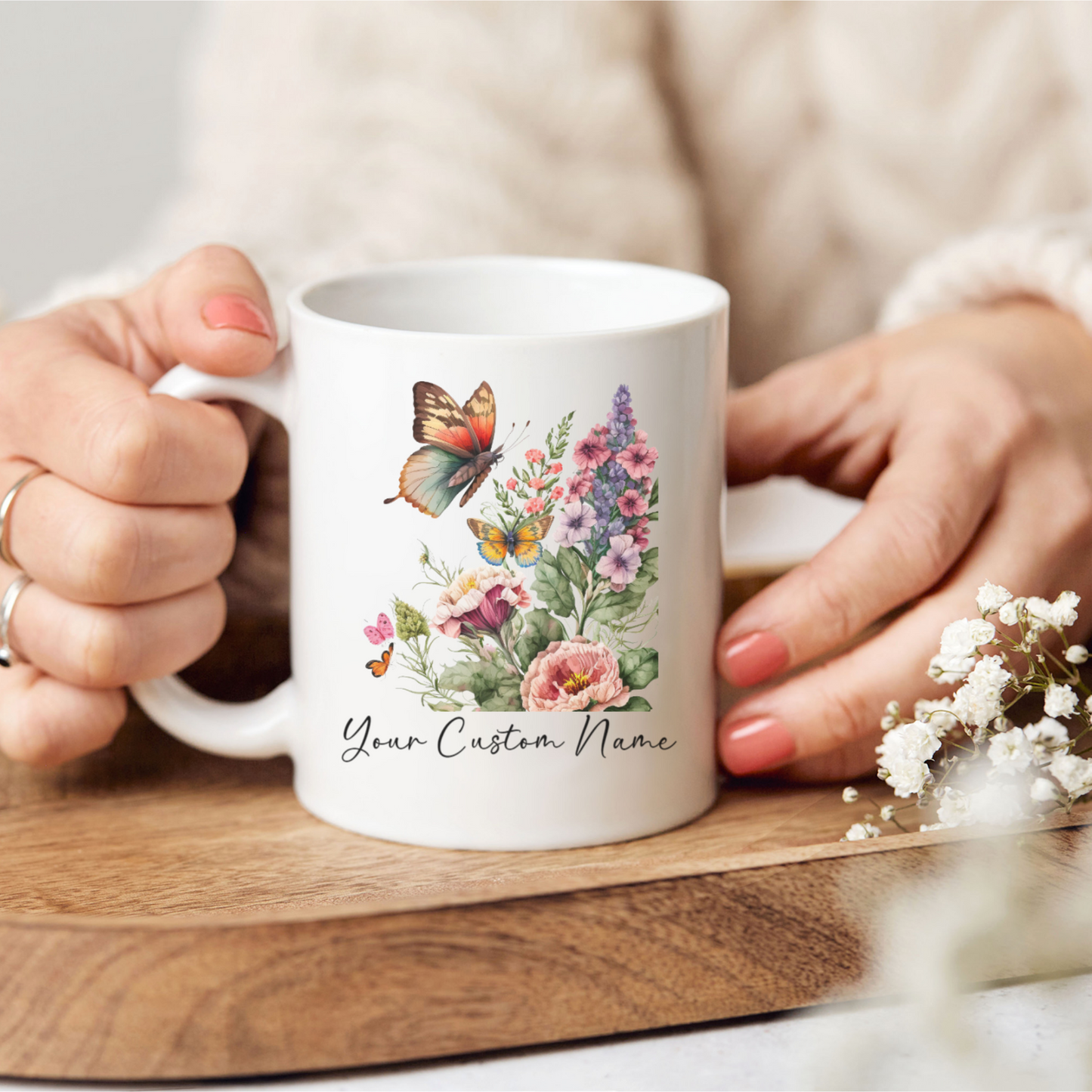 Personalized Botanical Butterfly Mug – Custom 11oz Floral Design – Butterfly Lover gft for Women – Microwave & Dishwasher Safe – Multiple Colors