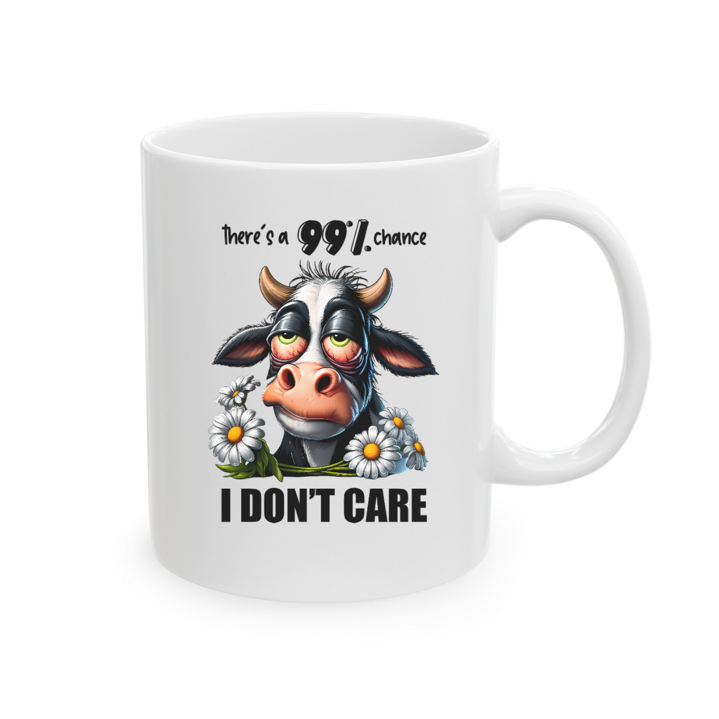 Funny Cow Mug - "There's a 99% Chance I Don't Care" - Cute Novelty Coffee Cup for Women, 11 oz, Microwave & Dishwasher Safe, Perfect Gift for Cow Lovers