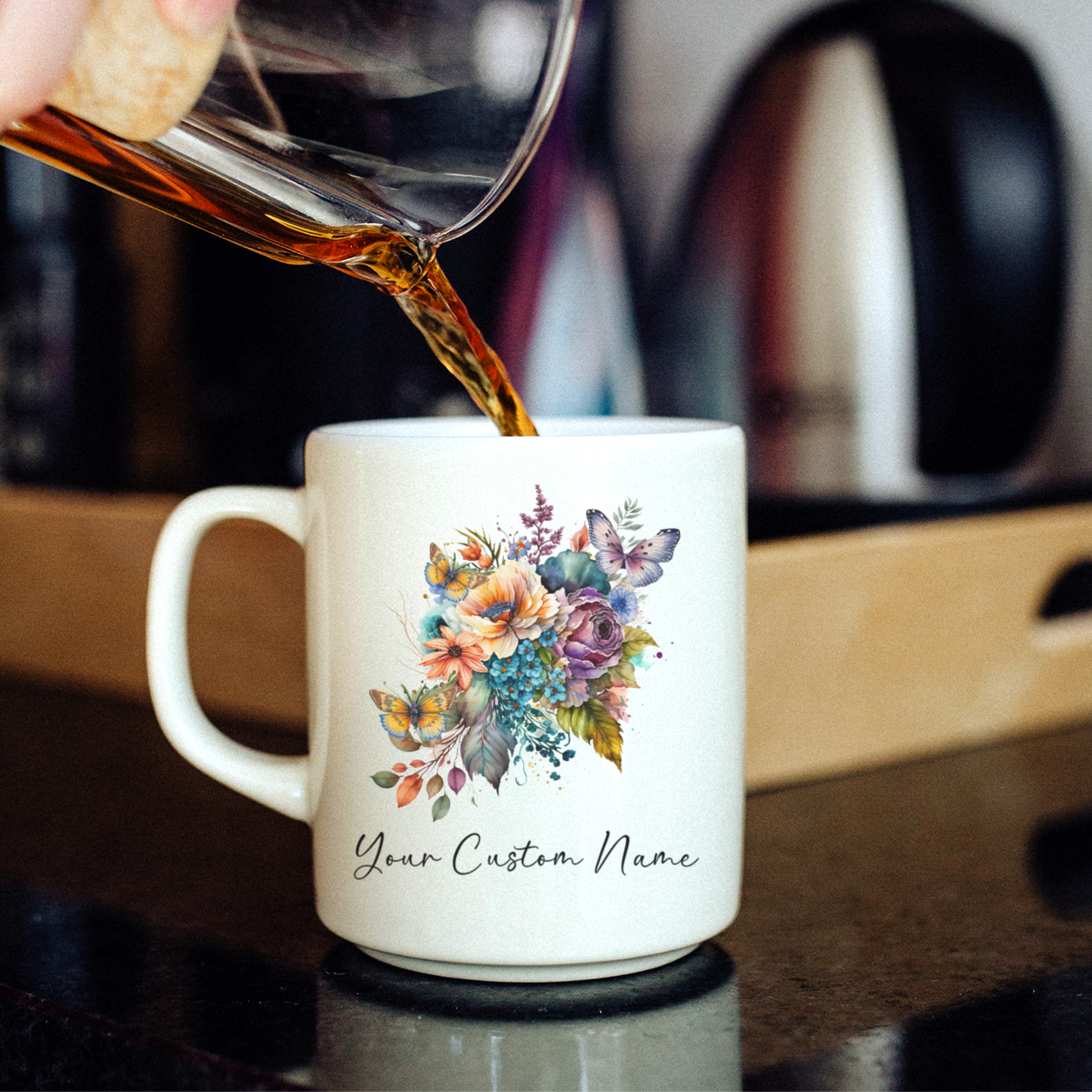 Personalized Butterfly Coffee Cup - Custom Name Coffee Mug - Personalized Gift - Bitterfly Lover Gifts, Butterflies, Flowers