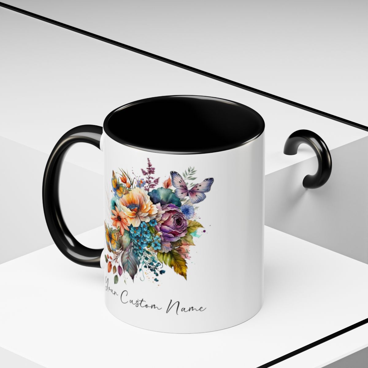 Personalized Floral Butterfly Mug – Custom 11oz Butterfly Design – Perfect for Women – Microwave & Dishwasher Safe – Multiple Colors