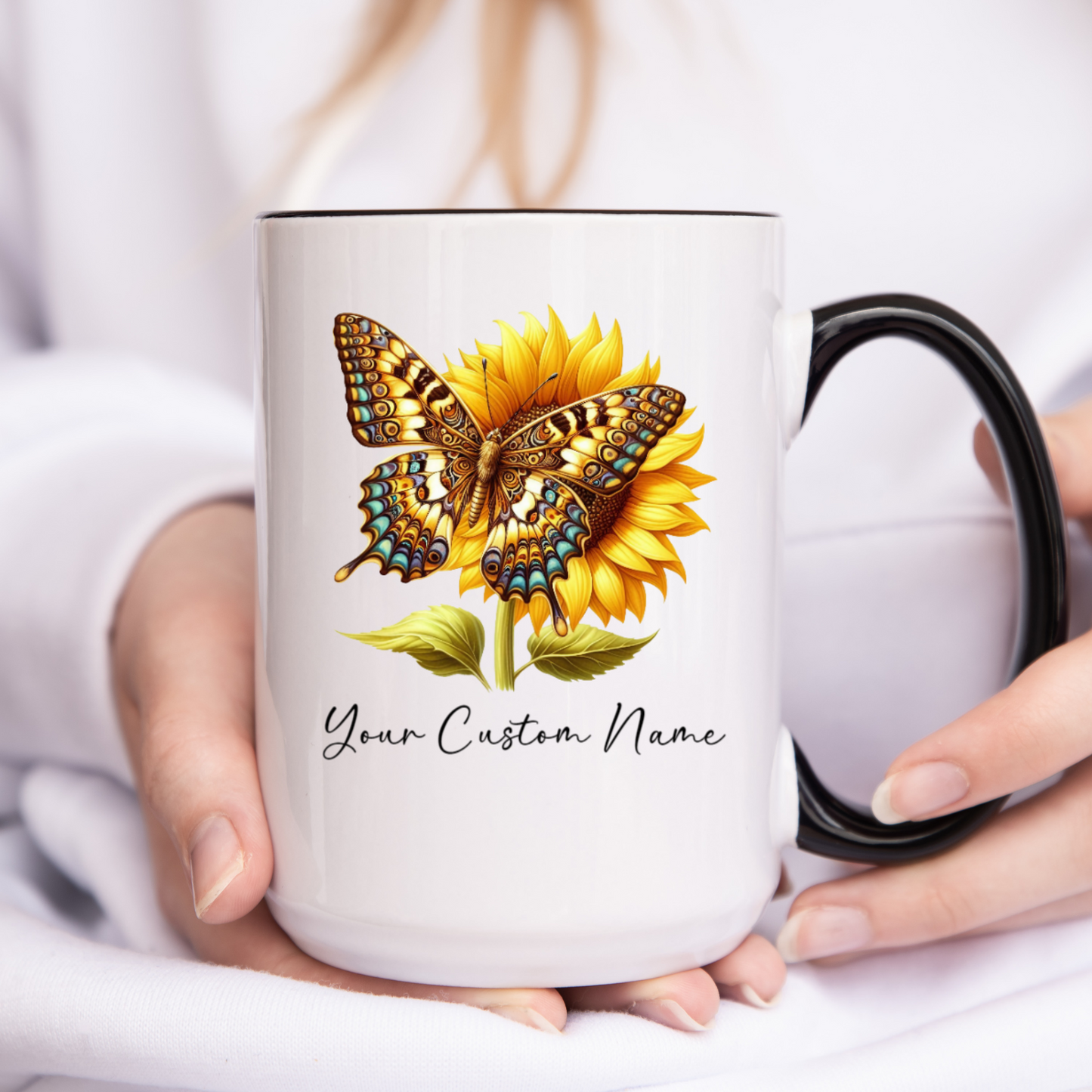 Custom Name Coffee Mug - Personalized Butterfly Coffee Cup - Personalized Sunflower Butterfly Mug  - Butterfly Gift for Women - Butterfly Lover Gifts, Butterflies